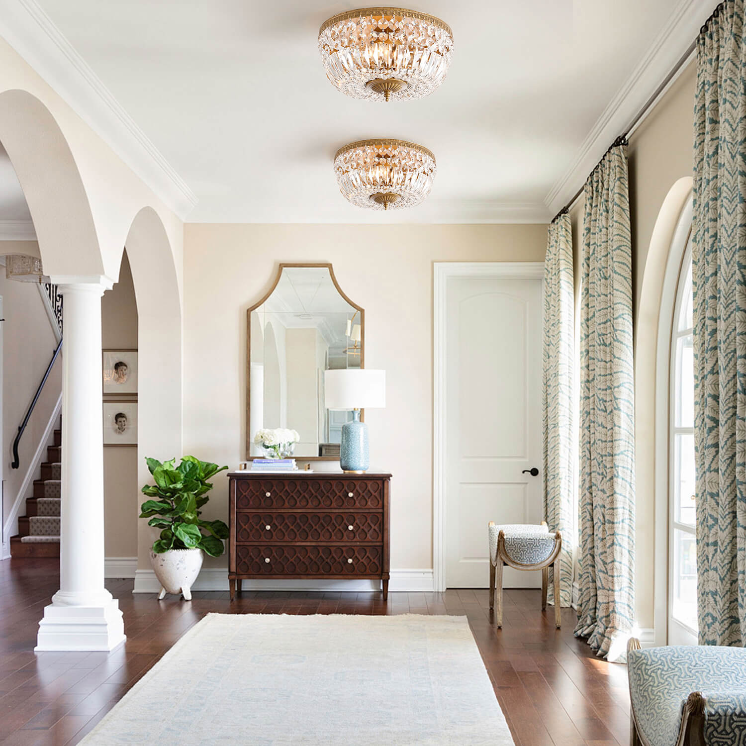 Joy 3-Light Crystal Basket Flush Mount Chandelier installed in an entryway