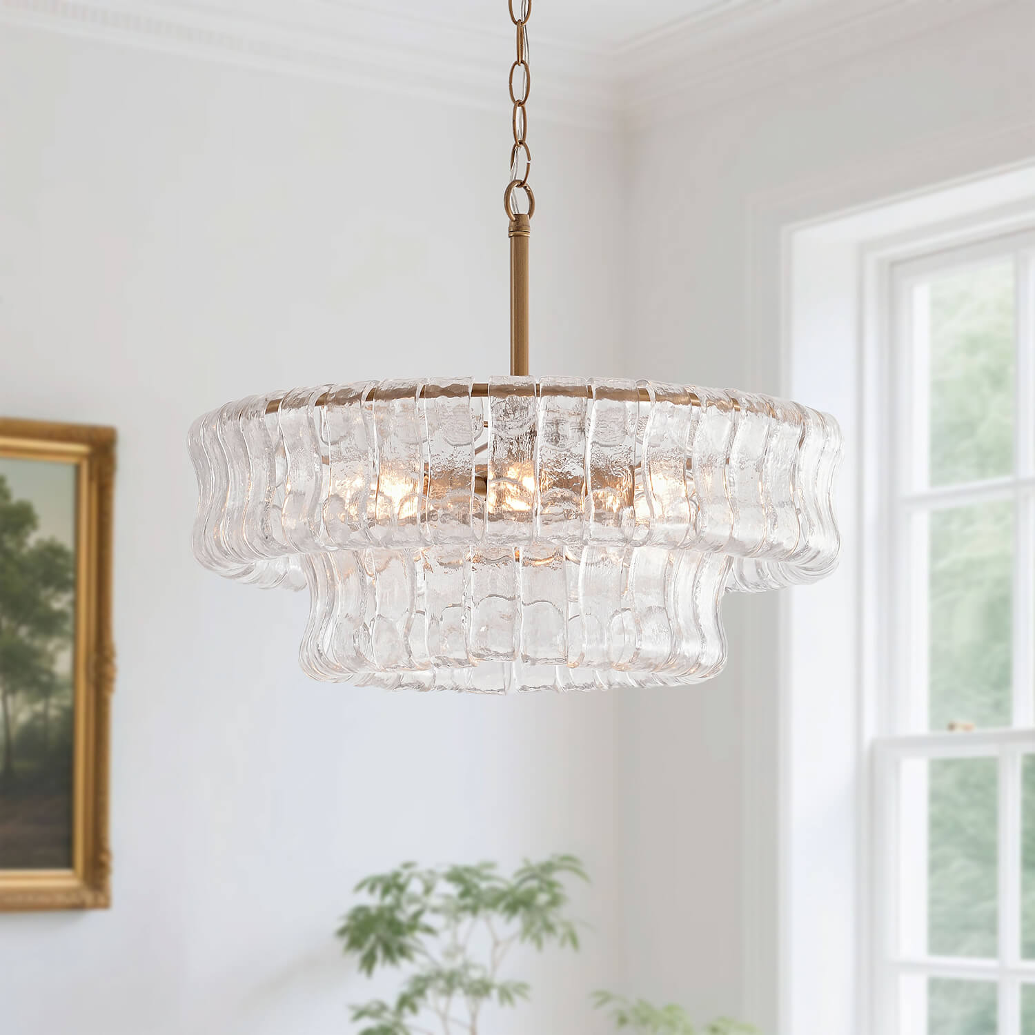 Jamie 6-Light 20" 2-Tier Clear Glass Round Chandelier - Brushed Brass LJ-5659-SRBJ Jamie 6-Light 20" 2-Tier Clear Glass Round Chandelier - Brushed Brass LJ-5659-SRBJ