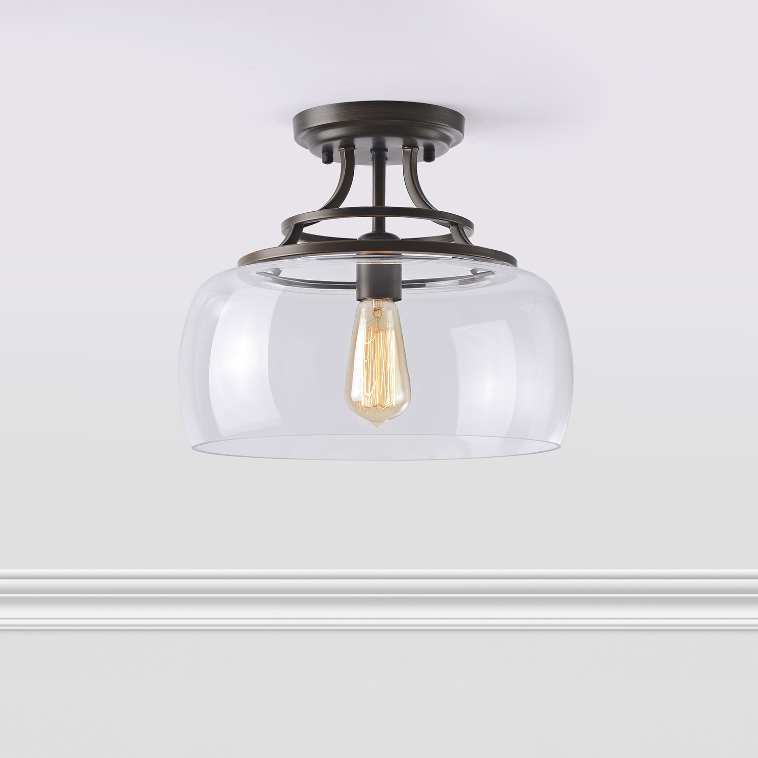 Luna 13.2" Mouth-blown Round Clear Glass Semi Flush Mount LJ-5878-TJN
