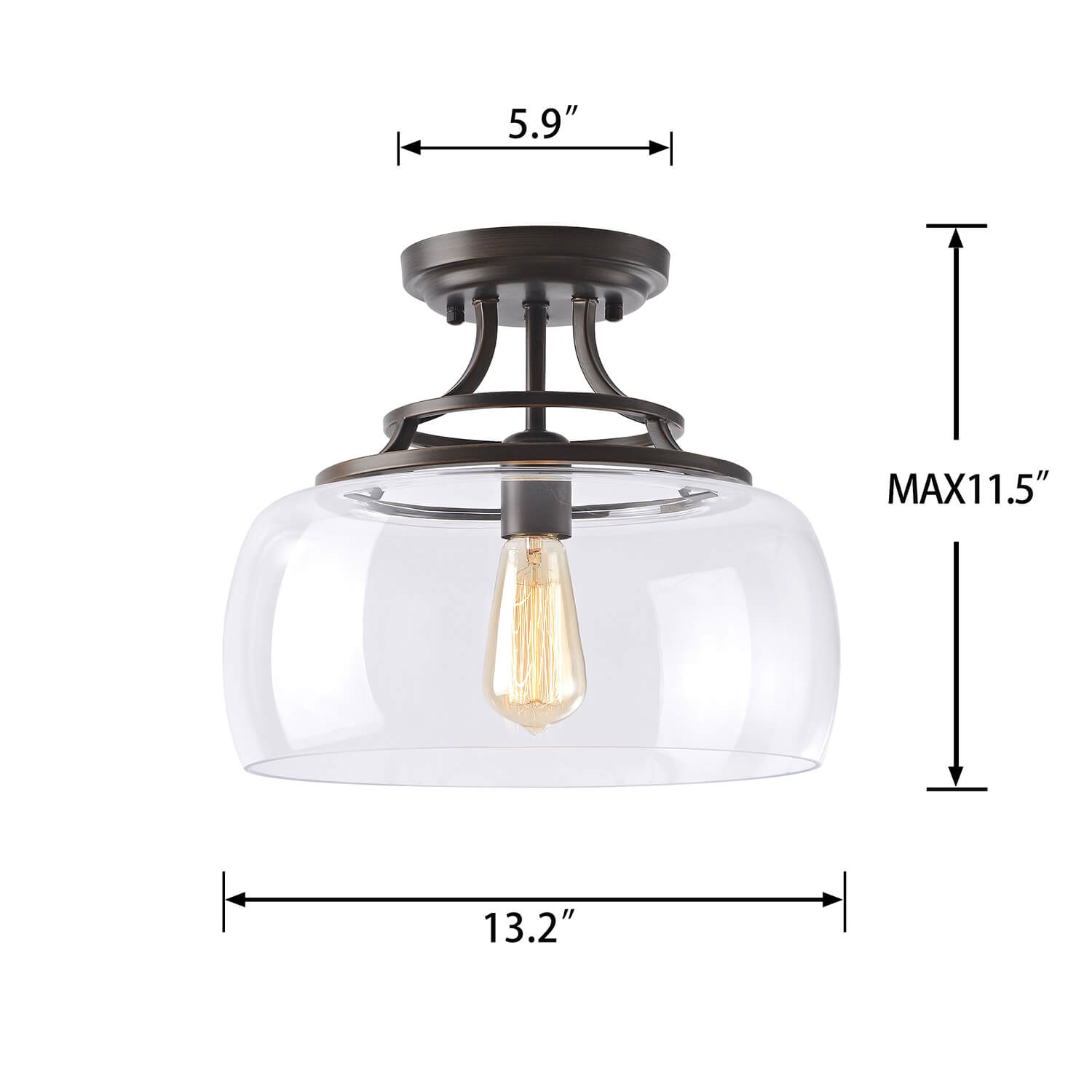 Luna 13.2" Mouth-blown Round Clear Glass Semi Flush Mount LJ-5878-TJN