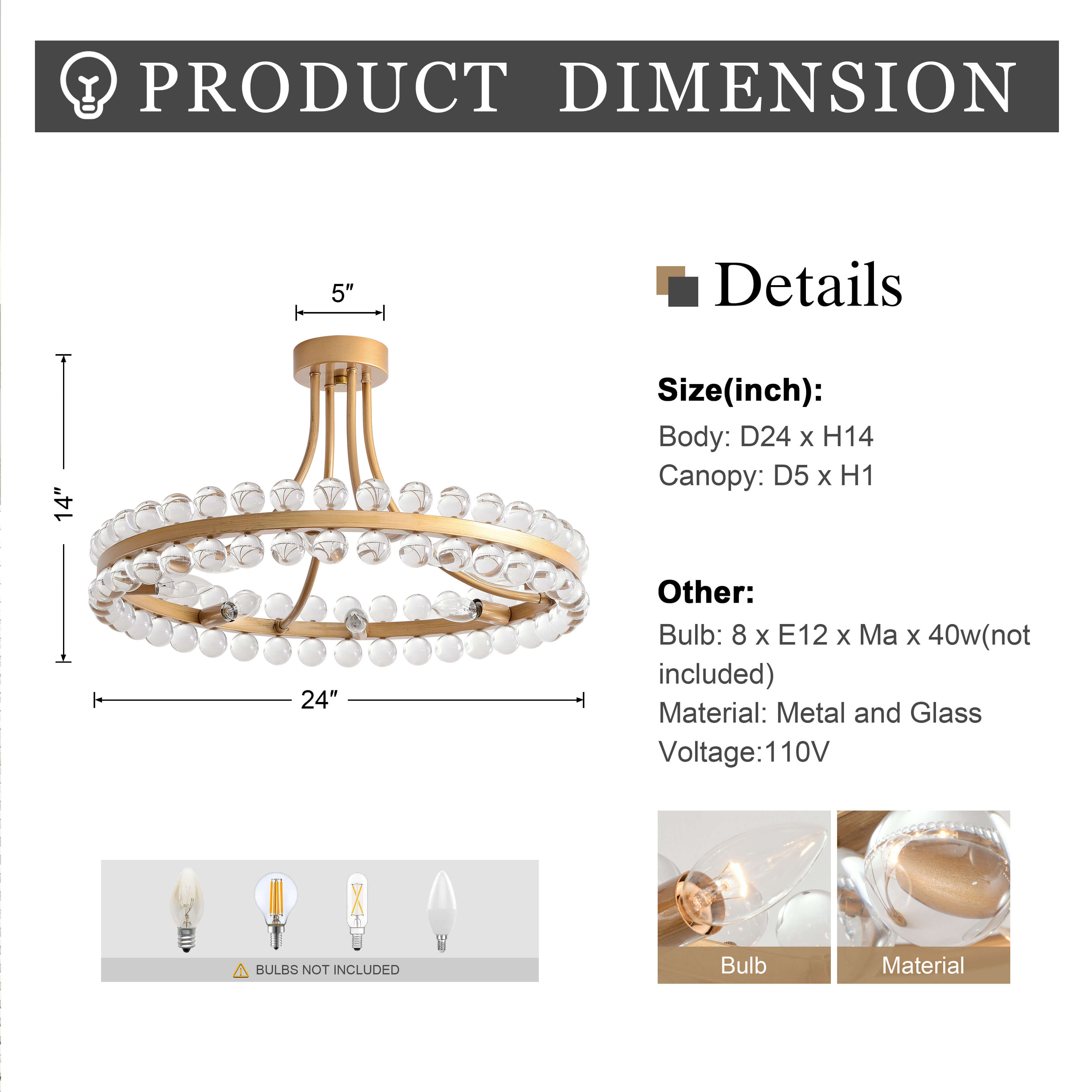 Abigail 8-Light Brushed Brass Wagon Wheel Crystal Semi-Flush Mount LJ-6013-AHX
