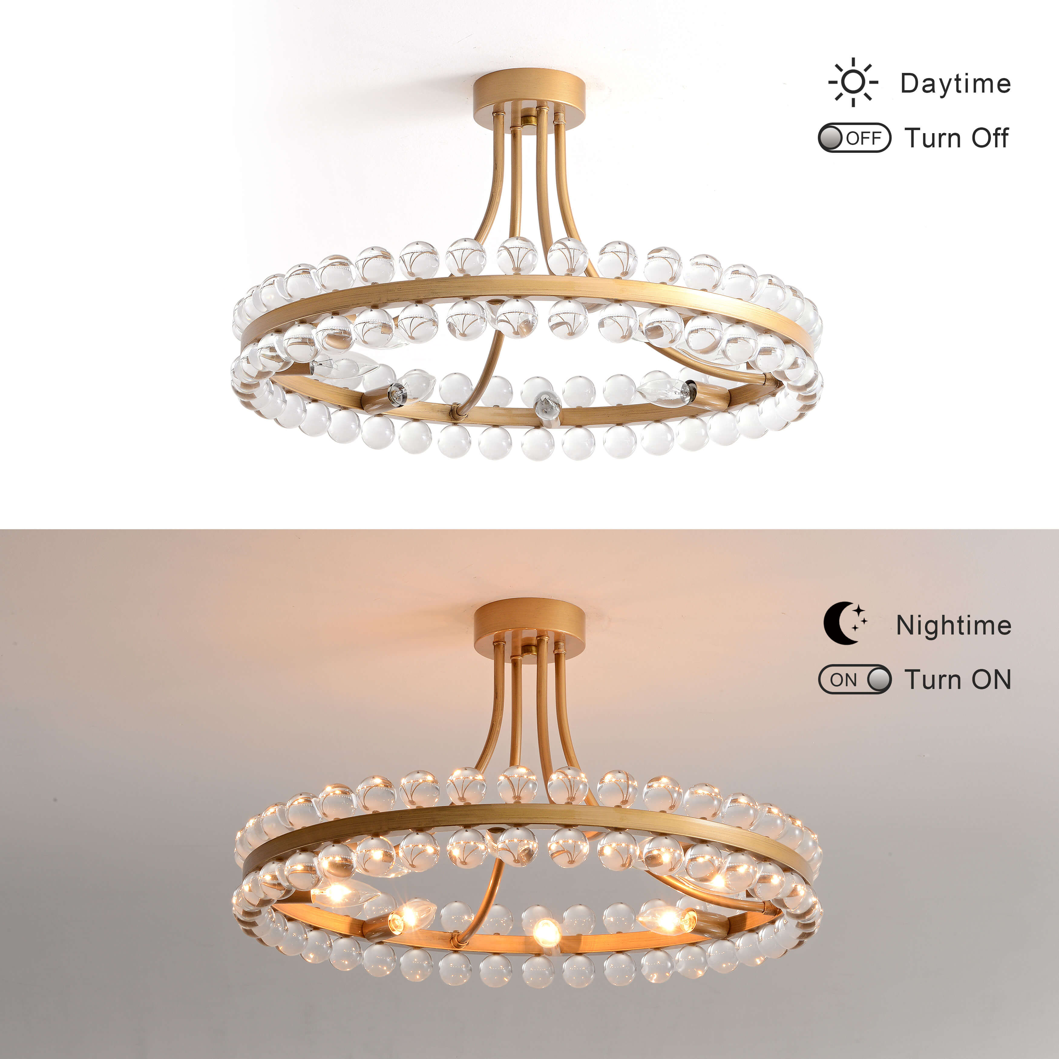 Abigail 8-Light Brushed Brass Wagon Wheel Crystal Semi-Flush Mount LJ-6013-AHX