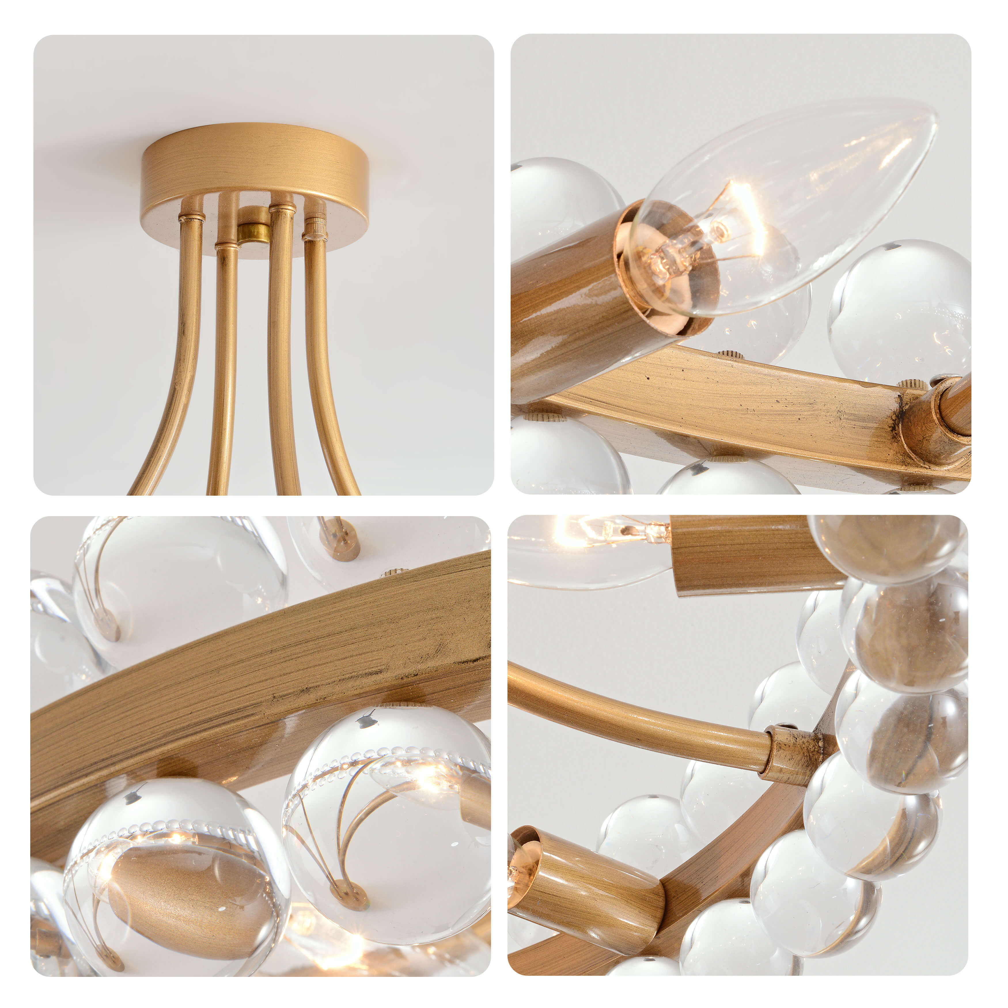 Abigail 8-Light Brushed Brass Wagon Wheel Crystal Semi-Flush Mount LJ-6013-AHX