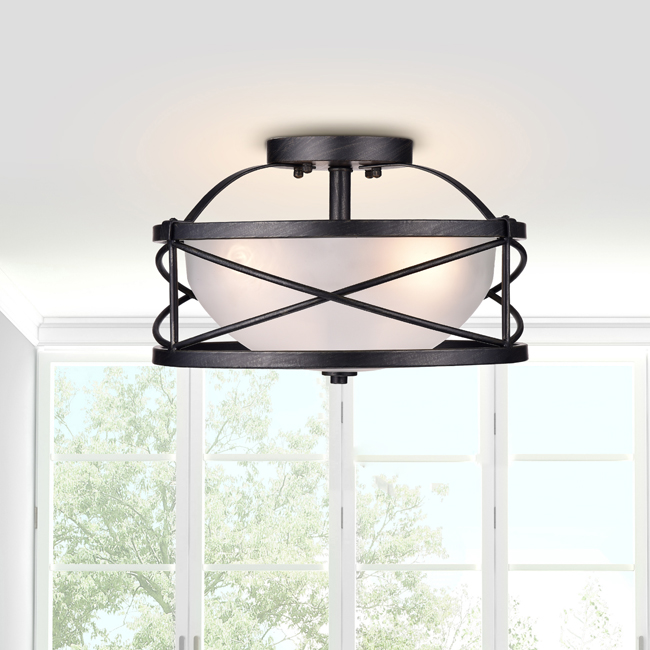 Blanca 3-Light Antique Black Finish Opal Glass Shade Semi-Flush Mount LJ-6116-LMM