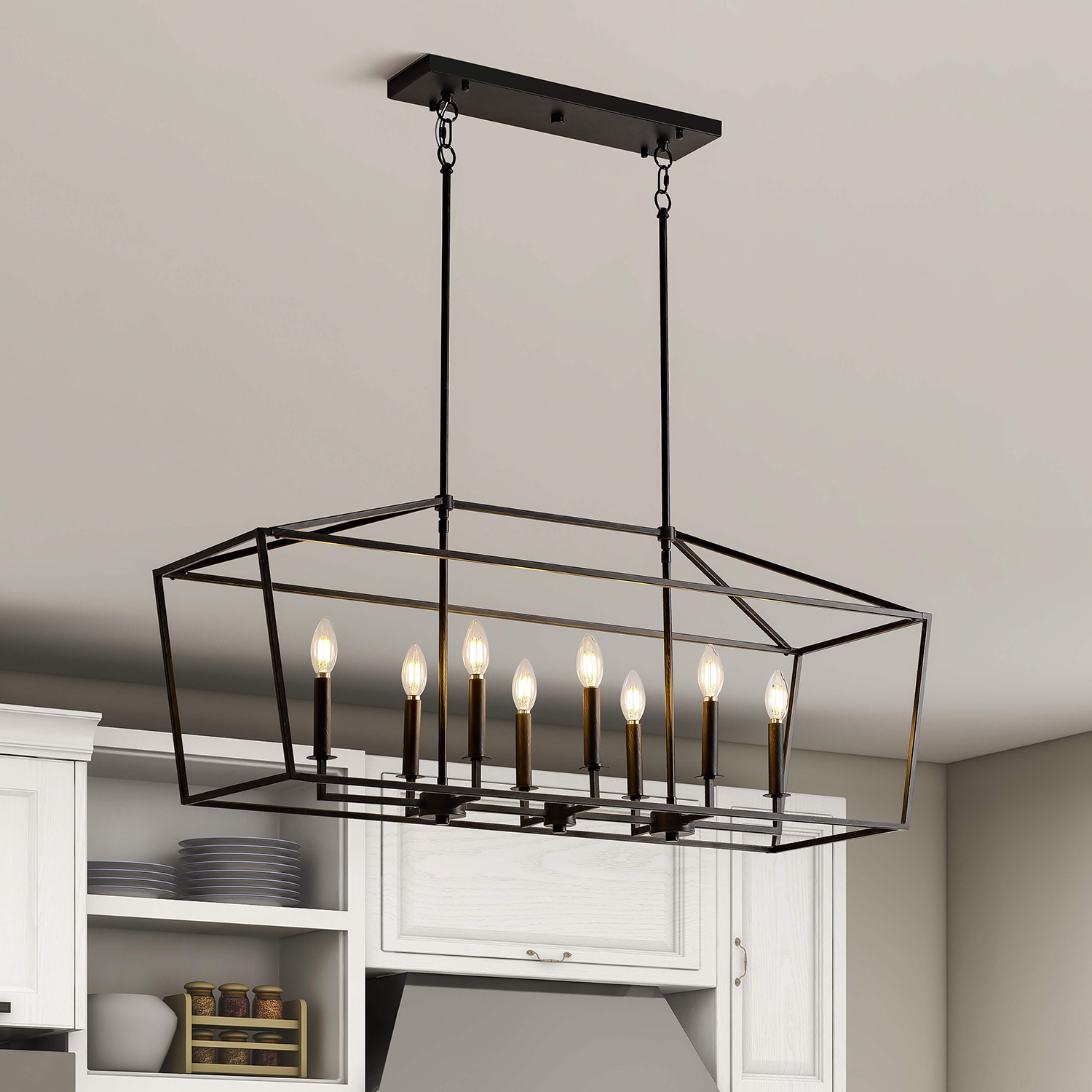 Joshua 8-Light Antique Black Rectangle Candle Chandelier LJ-6231-MZJ