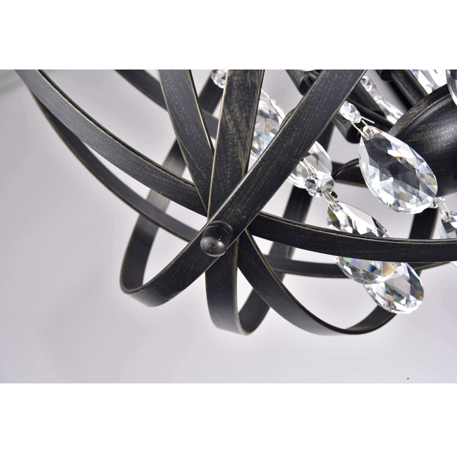 Benita Antique Black 4-Light Metal Globe Crystal Chandelier LJ-6296-UAH