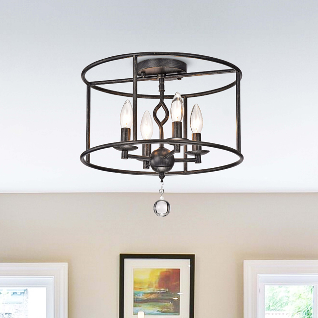 Elena 4-Light Antique Black Metal Round Flush Mount Ceiling Light LJ-6399-VAE