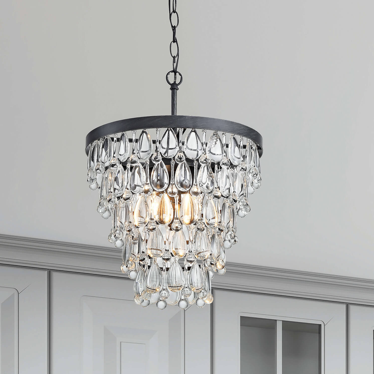 Viviana Antique Black 4-light Crystal Teardrop Round Chandelier LJ-6584-BJC