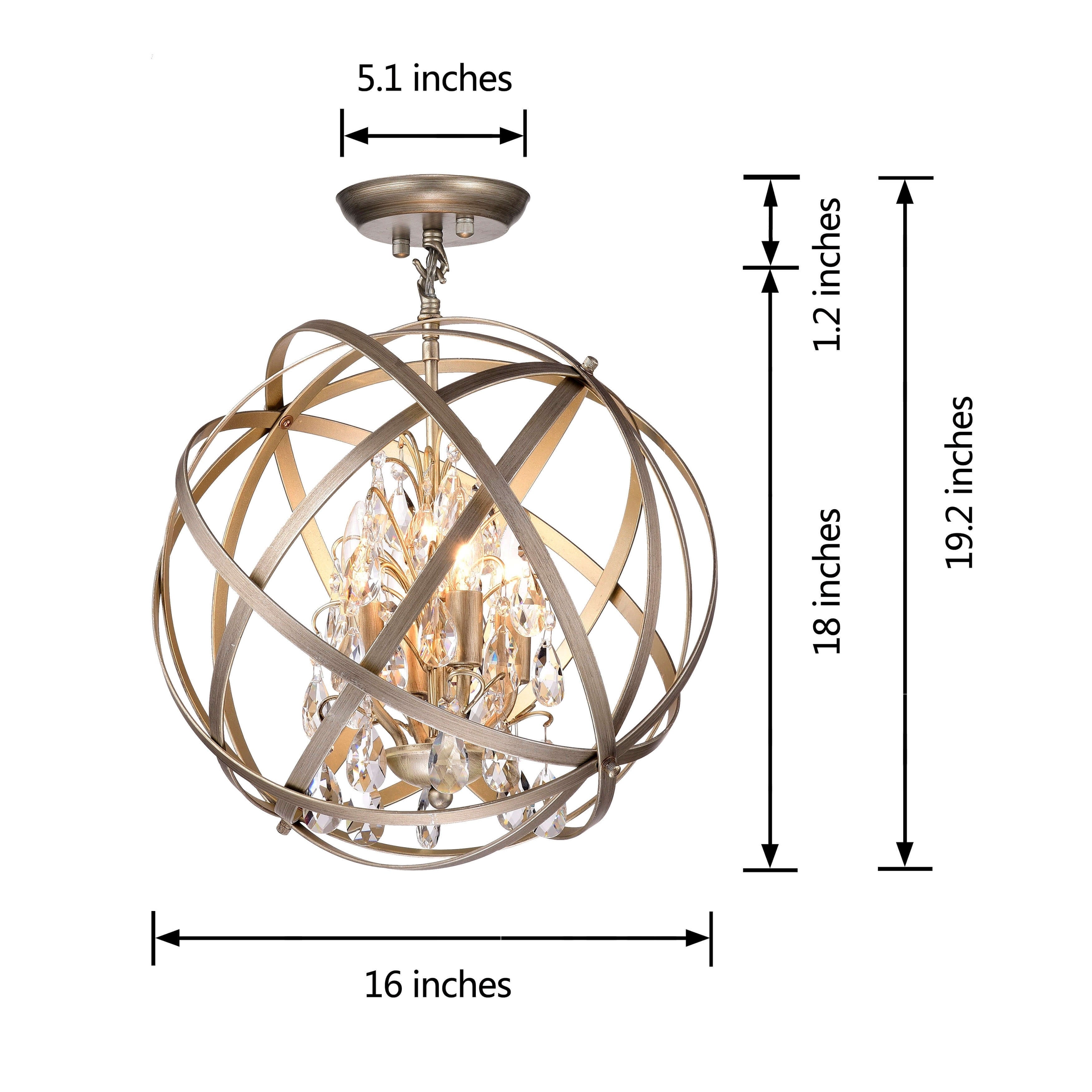 Benita Brushed Champagne 4-light Metal Globe Crystal Semi-Flush Mount LJ-6598-XKK