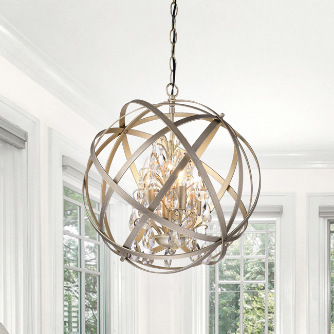 Benita 4-light Light Gold with Bronze Metal Crystal Orb Chandelier