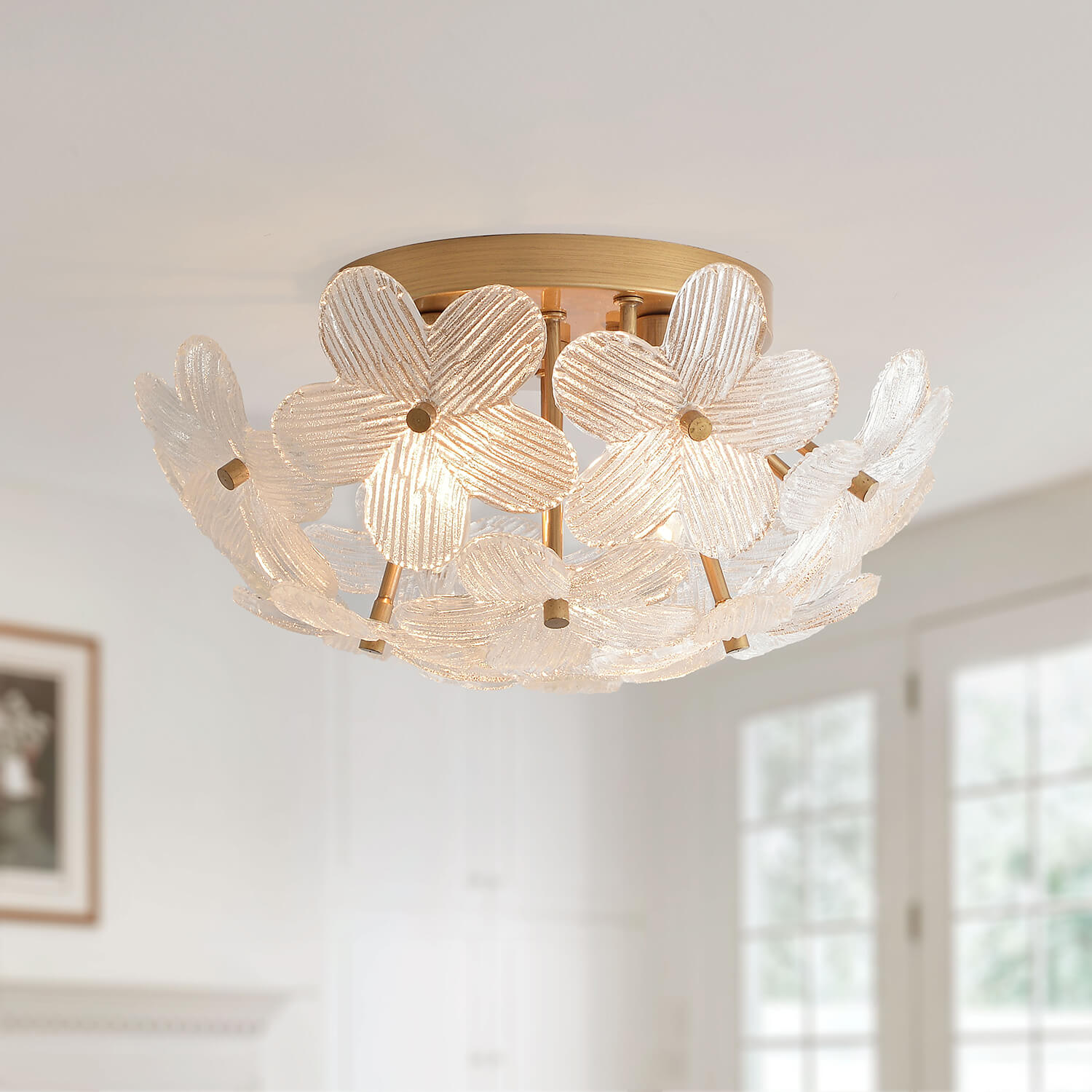 Frieda Modern 3-Light 16" Brushed Brass Clear Glass Flower Flush Mount LJ-6881-NVTD Frieda Modern 3-Light 16" Brushed Brass Clear Glass Flower Flush Mount LJ-6881-NVTD