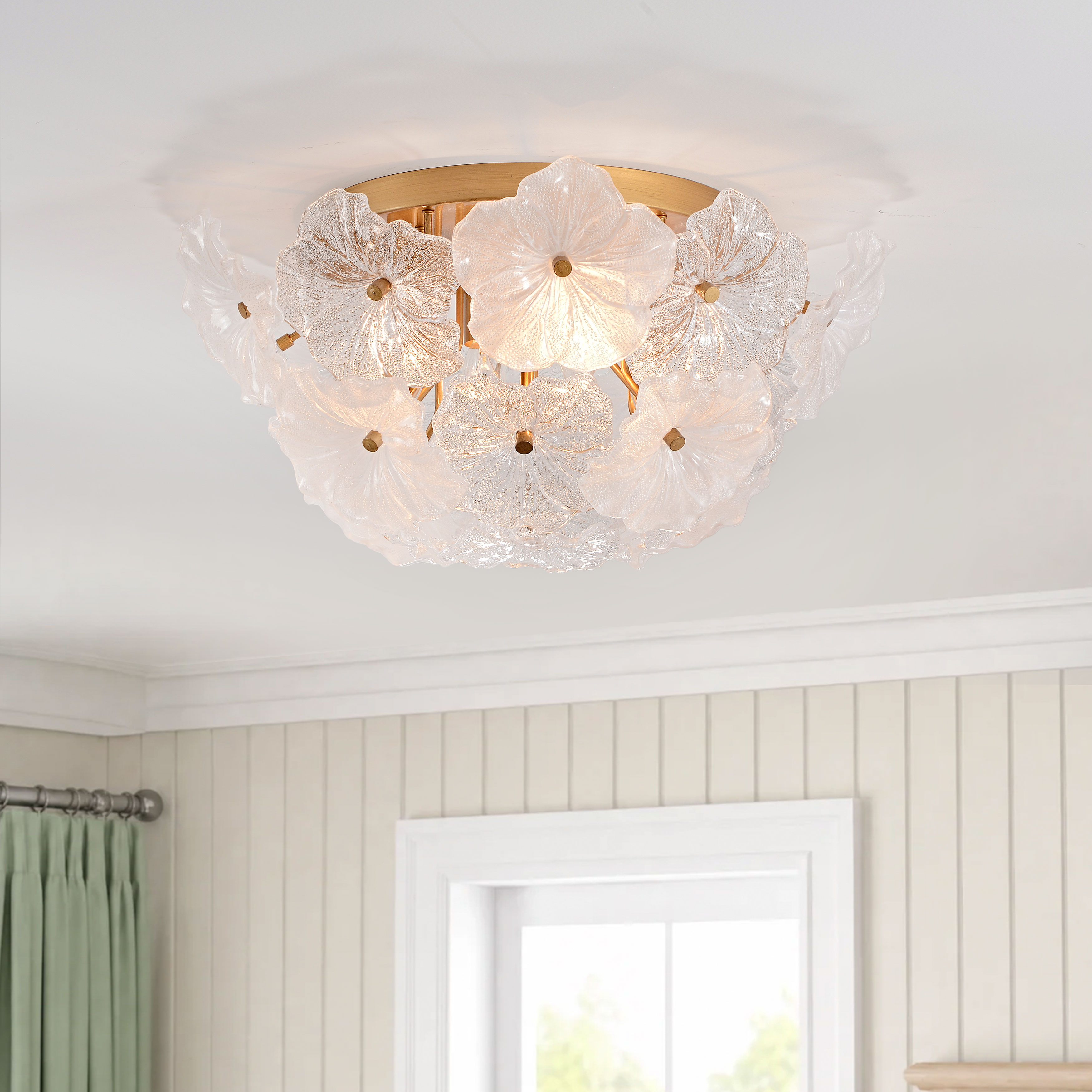 Jojospring Frieda Modern 4-Light 19.5" Brushed Brass Clear Glass Flower Flush Mount LJ-6896-ULNF Jojospring Frieda Modern 4-Light 19.5" Brushed Brass Clear Glass Flower Flush Mount LJ-6896-ULNF