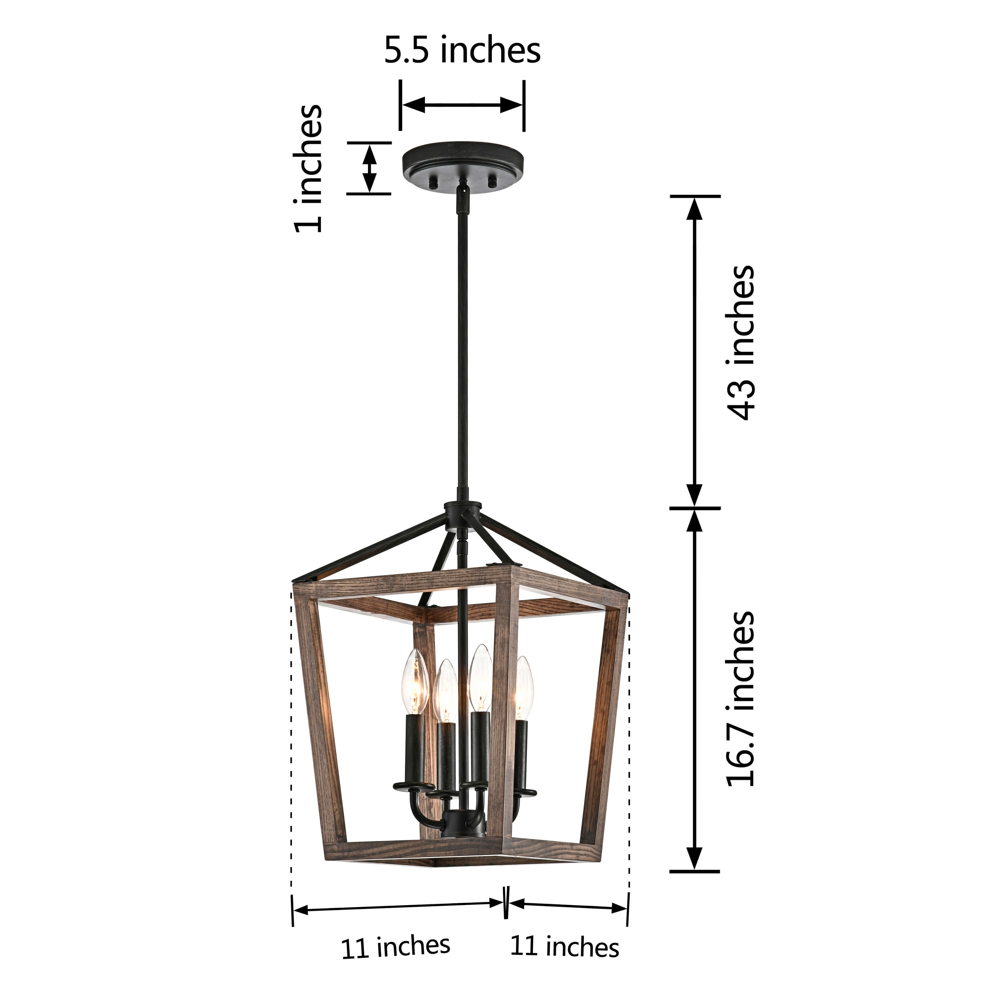 Ashley 4-Light Antique Black Iron and Wood Cage Chandelier LJ-7018-DFD