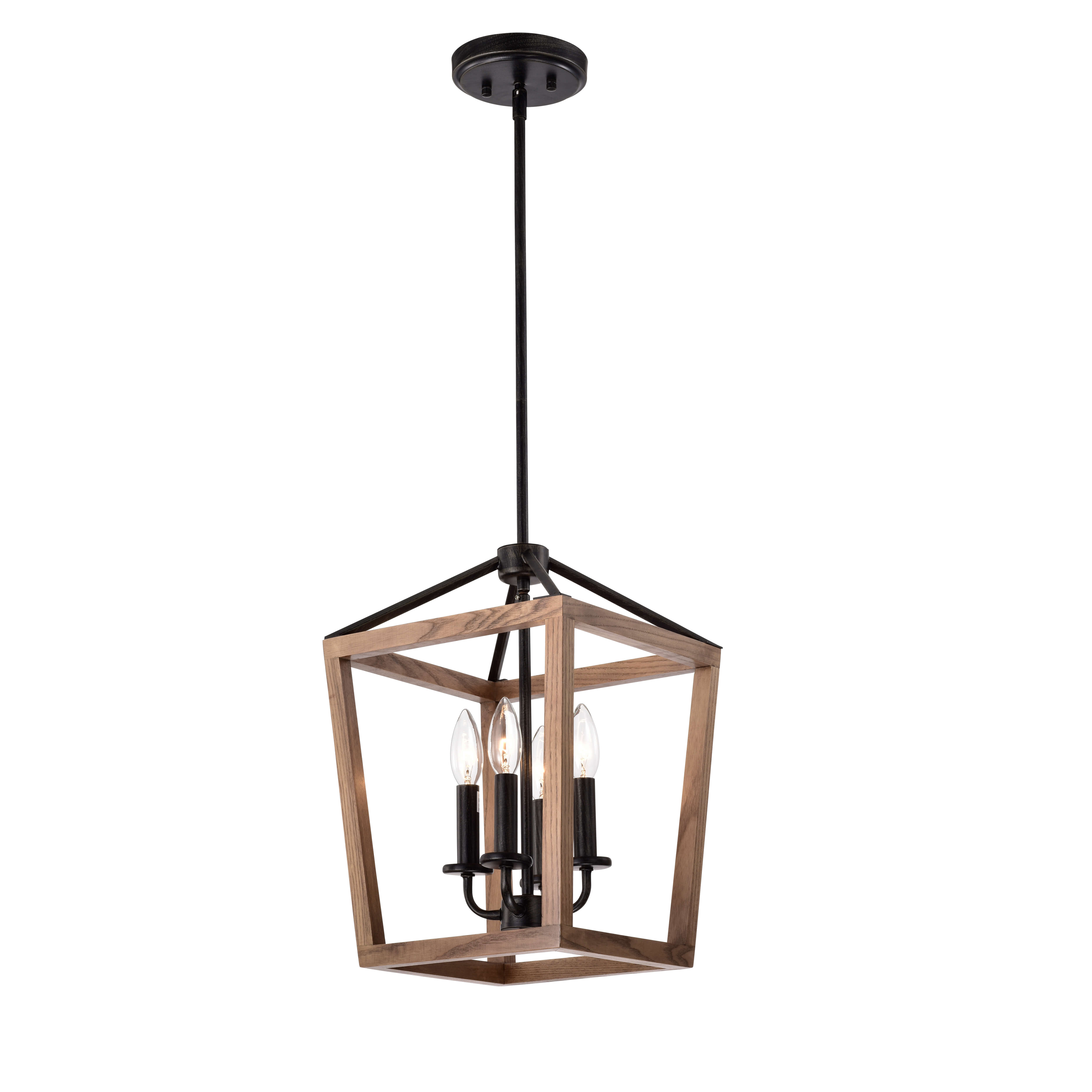 Ashley 4-Light Antique Black Iron and Wood Cage Chandelier LJ-7018-DFD