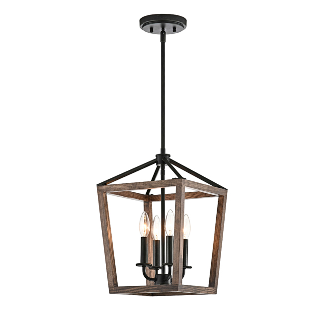 Ashley 4-Light Antique Black Iron and Wood Cage Chandelier LJ-7018-DFD