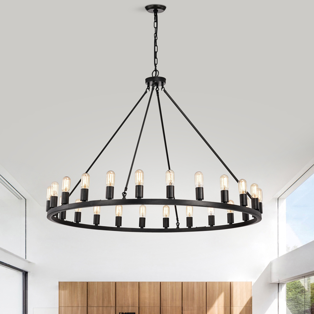 Eva 24-light Antique Black Metal Round Chandelier LJ-7046-QEV