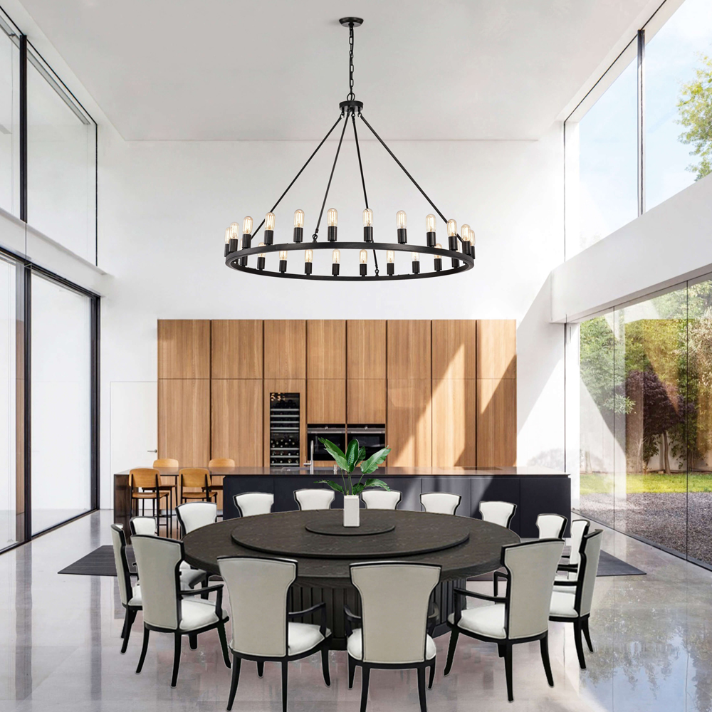 Eva 24-light Antique Black Metal Round Chandelier LJ-7046-QEV