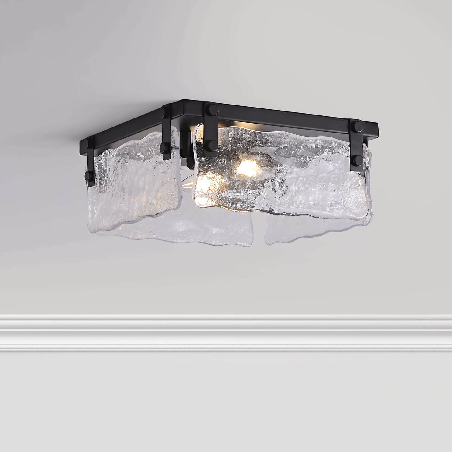Laia 11.8" Black 2-light Hand Crafted Glass Square Flush Mount LJ-7190-SHF