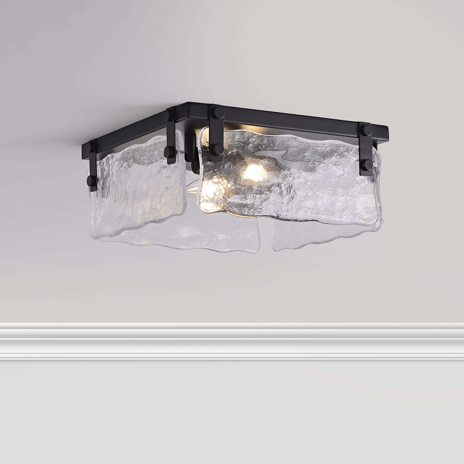 Laia 11.8" Black 2-light Hand Crafted Glass Square Flush Mount LJ-7190-SHF