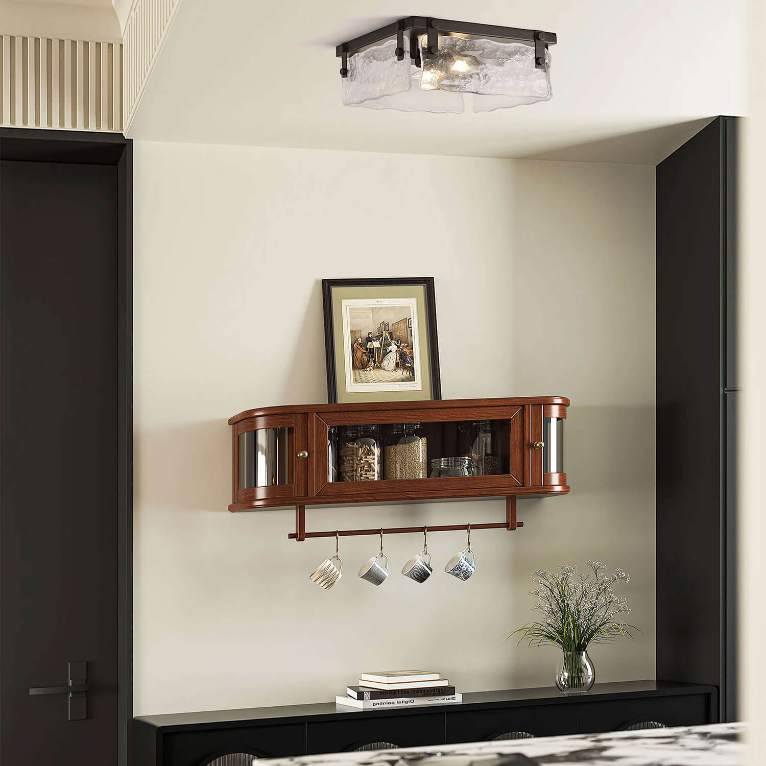 Laia 11.8" Black 2-light Hand Crafted Glass Square Flush Mount LJ-7190-SHF