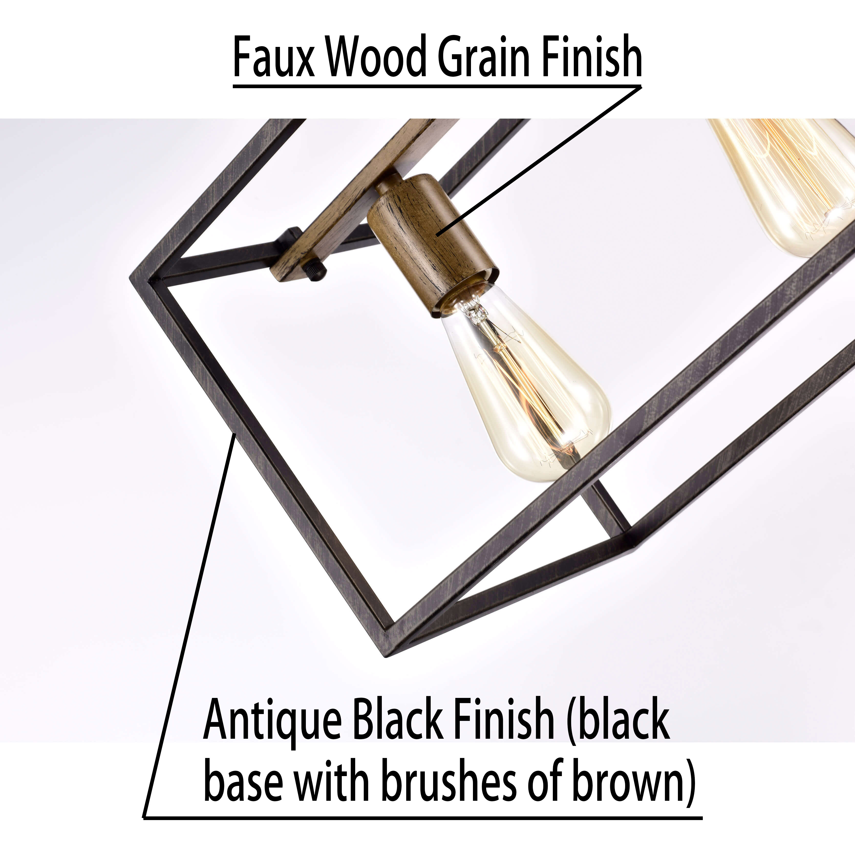 Joshua Antique Black and Wood-Color Finish Rectangular Iron Pendant LJ-7195-UKS