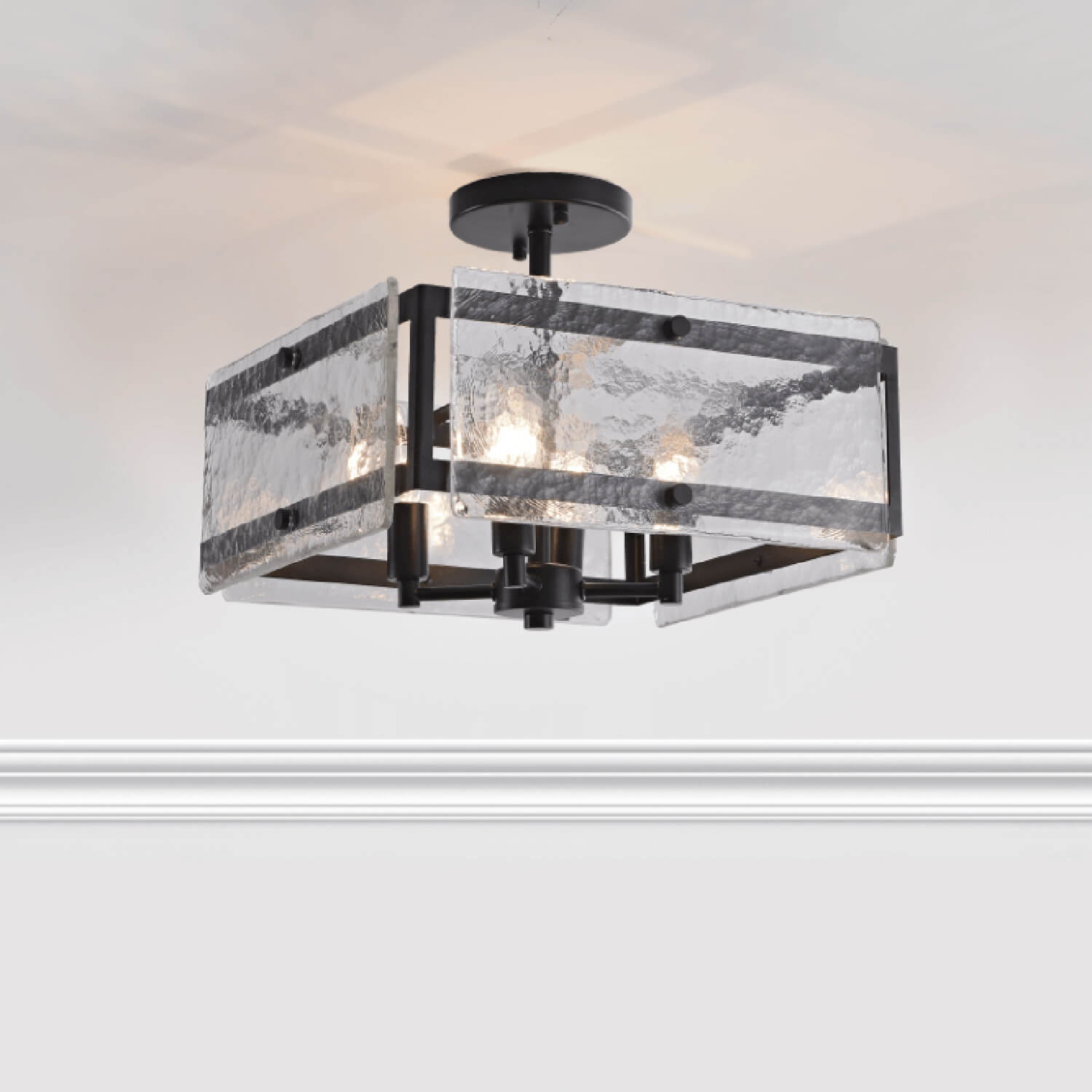 Laia 15" 4-light Hand Crafted Glass Panels Square Flush Mount - Black LJ-7264-SWG