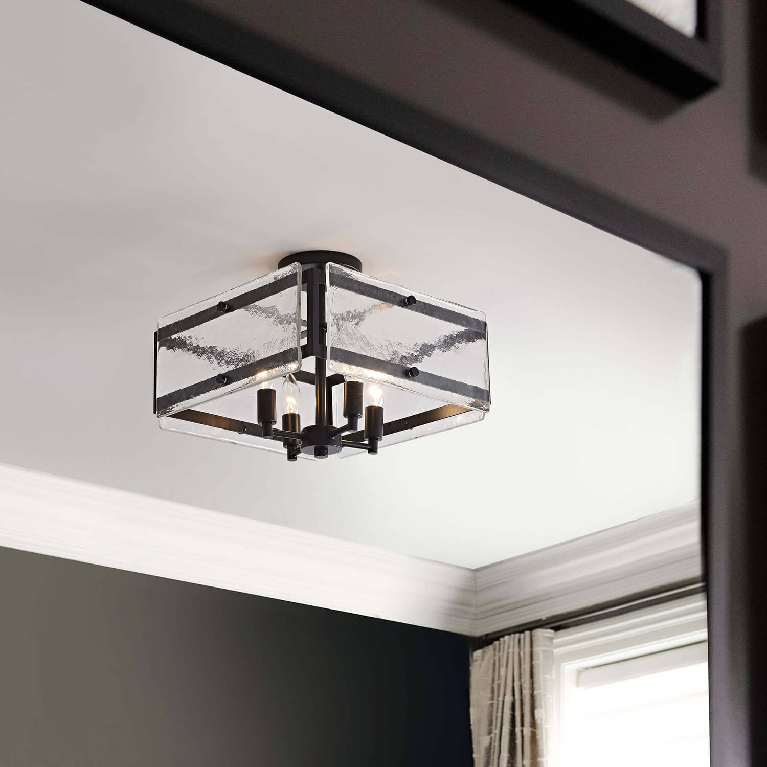 Laia 15" 4-light Hand Crafted Glass Panels Square Flush Mount - Black LJ-7264-SWG