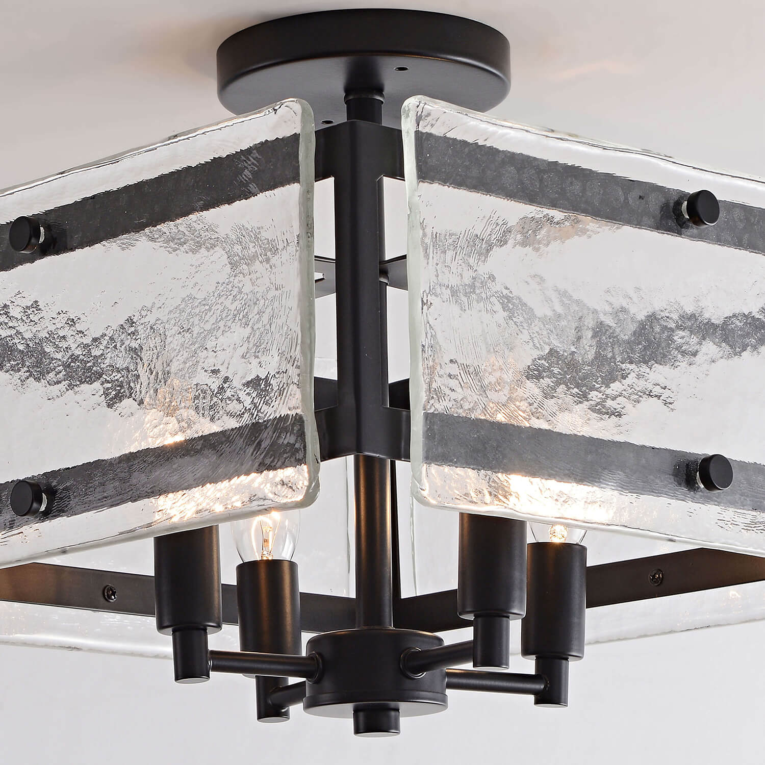 Laia 15" 4-light Hand Crafted Glass Panels Square Flush Mount - Black LJ-7264-SWG
