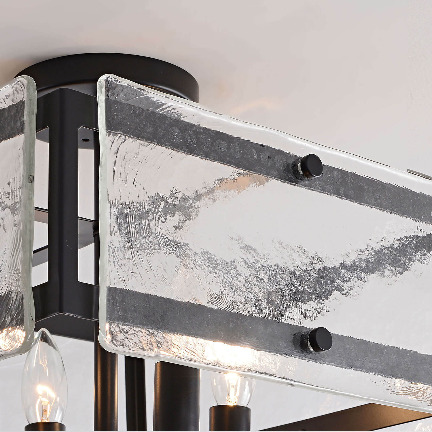 Laia 15" 4-light Hand Crafted Glass Panels Square Flush Mount - Black LJ-7264-SWG