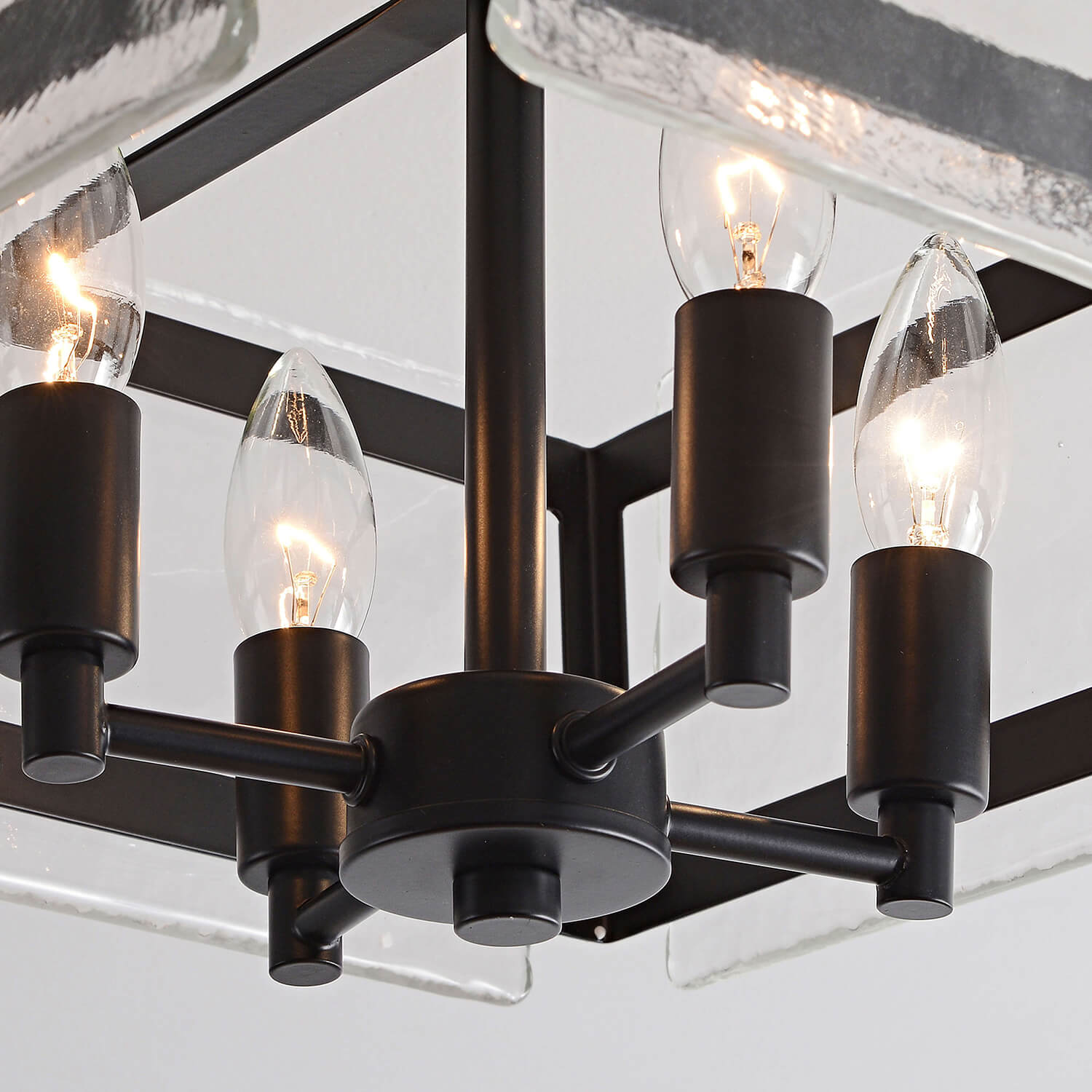 Laia 15" 4-light Hand Crafted Glass Panels Square Flush Mount - Black LJ-7264-SWG