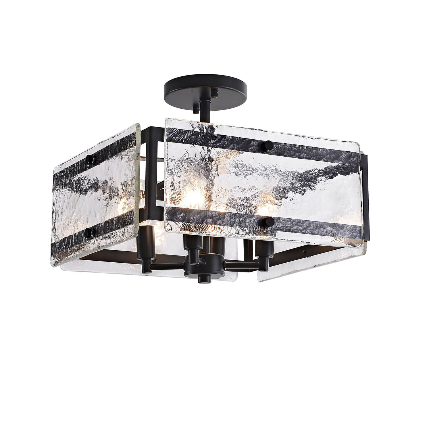 Laia 15" 4-light Hand Crafted Glass Panels Square Flush Mount - Black LJ-7264-SWG