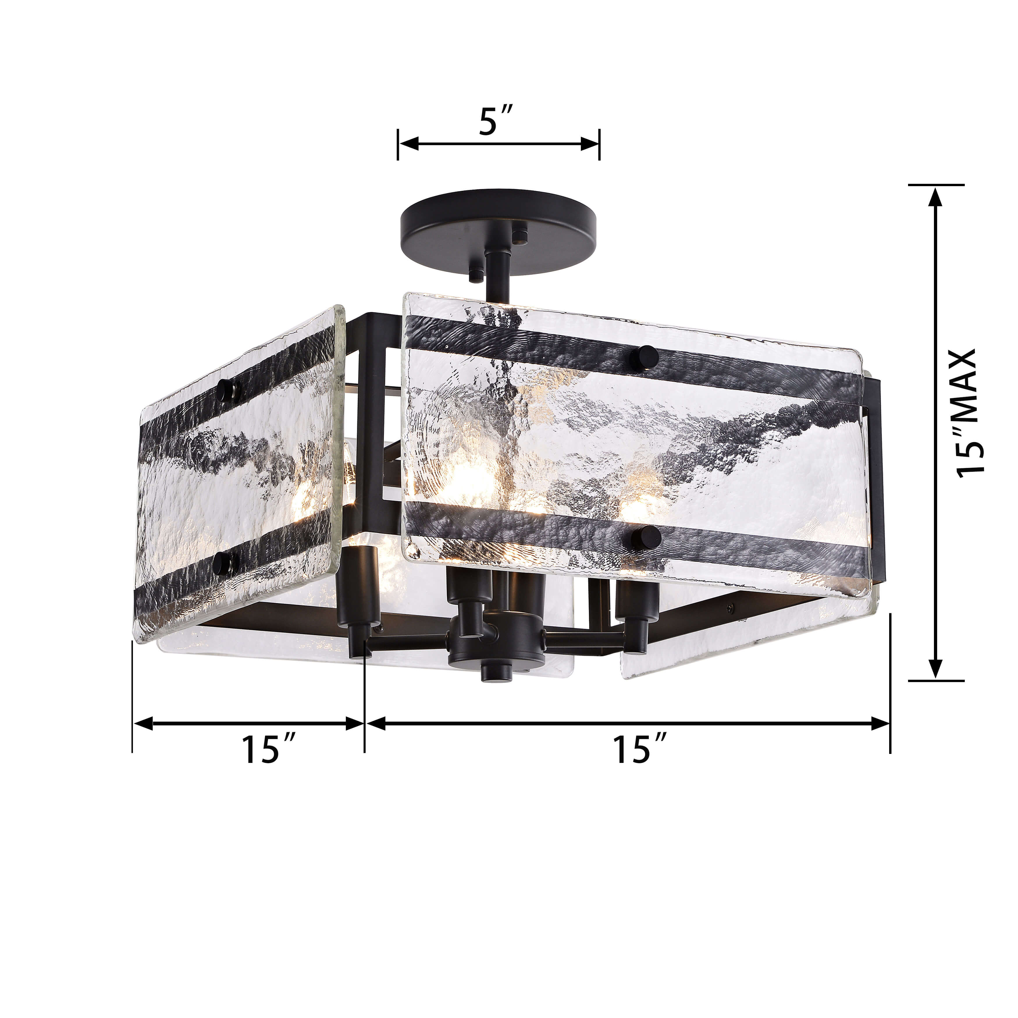 Laia 15" 4-light Hand Crafted Glass Panels Square Flush Mount - Black LJ-7264-SWG