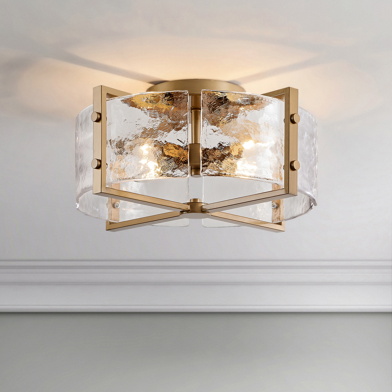 Laia 4-Light Metal Frame Textured Glass Panels Flush Mount - Brushed Brass LJ-7449-ZYD