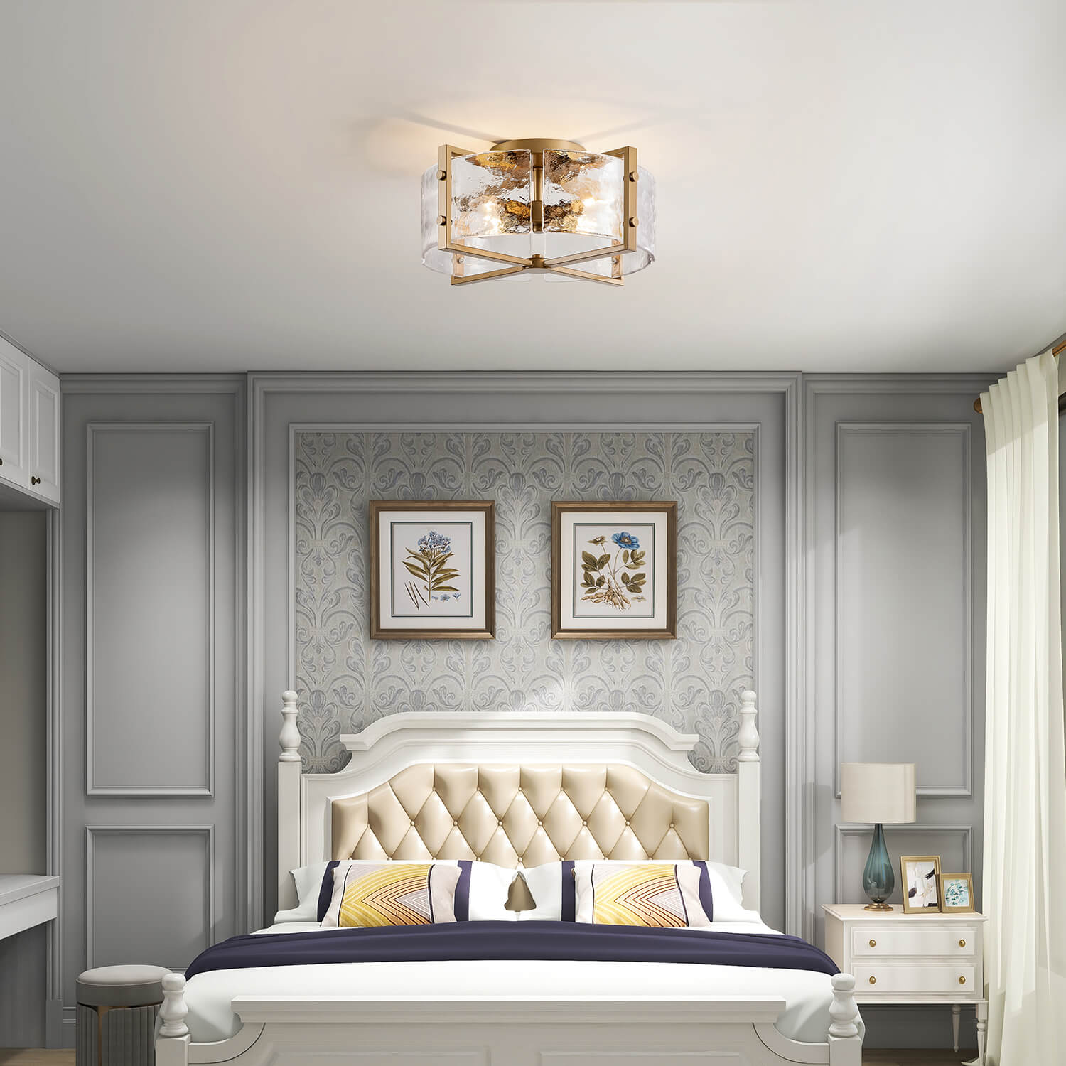 Laia 4-Light Metal Frame Textured Glass Panels Flush Mount - Brushed Brass LJ-7449-ZYD