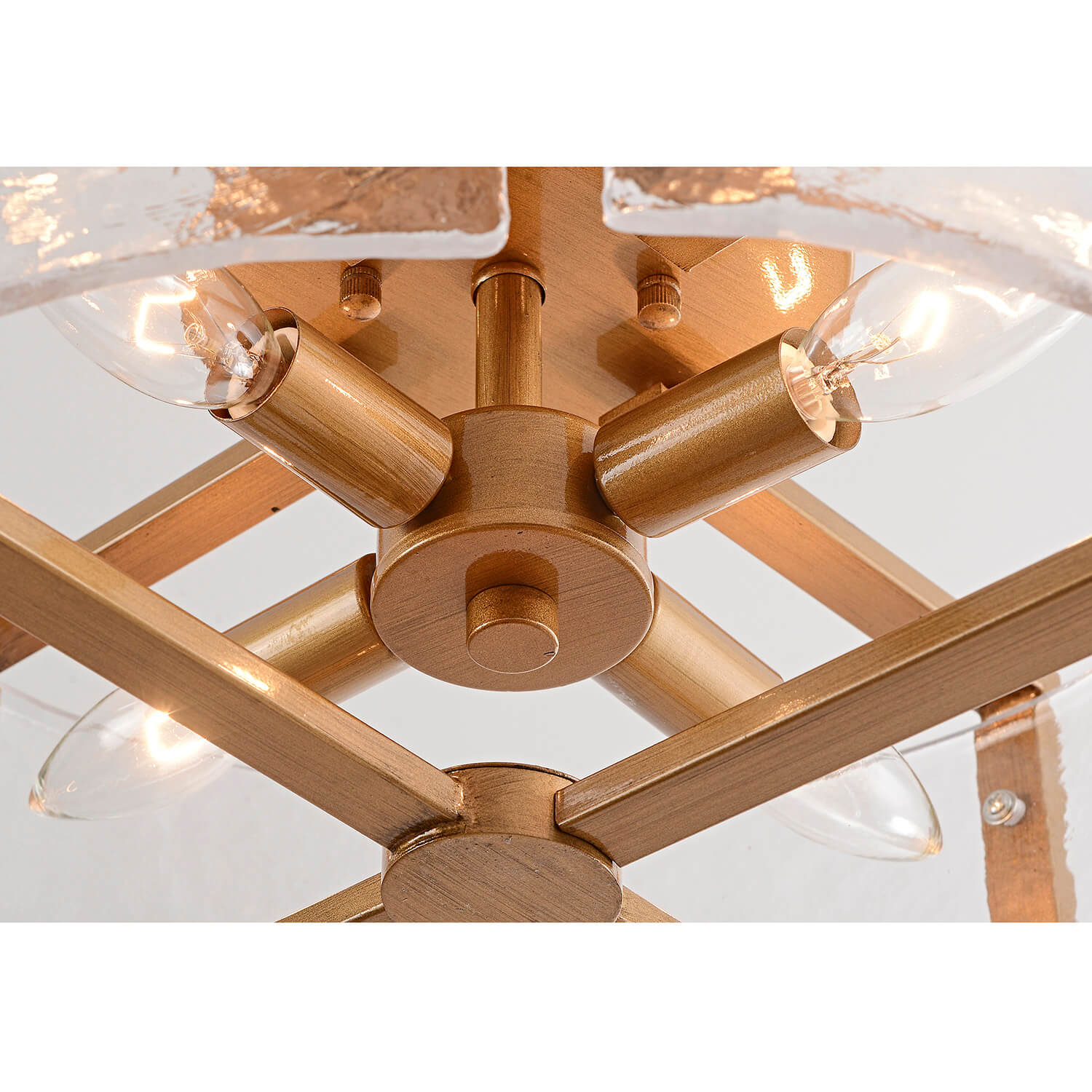Laia 4-Light Metal Frame Textured Glass Panels Flush Mount - Brushed Brass LJ-7449-ZYD