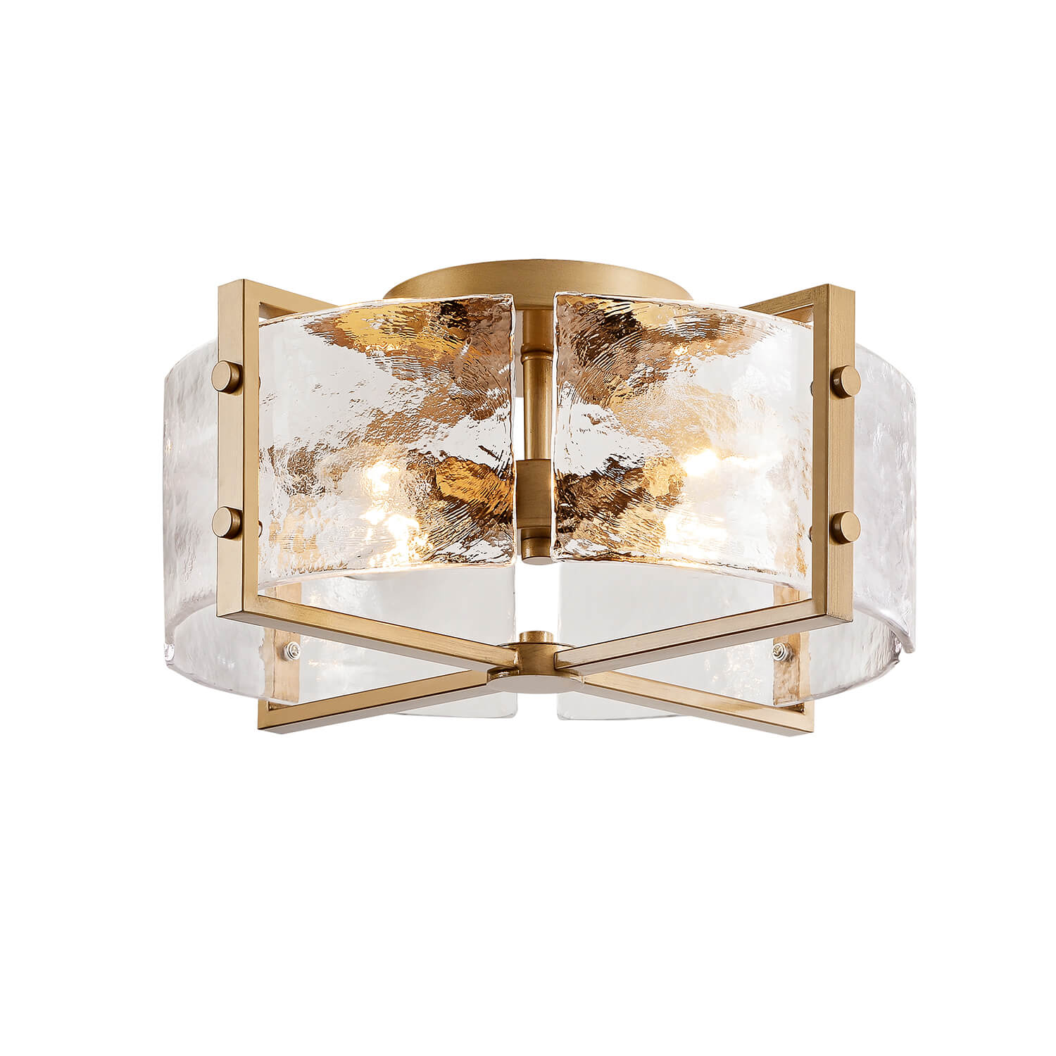 Laia 4-Light Metal Frame Textured Glass Panels Flush Mount - Brushed Brass LJ-7449-ZYD