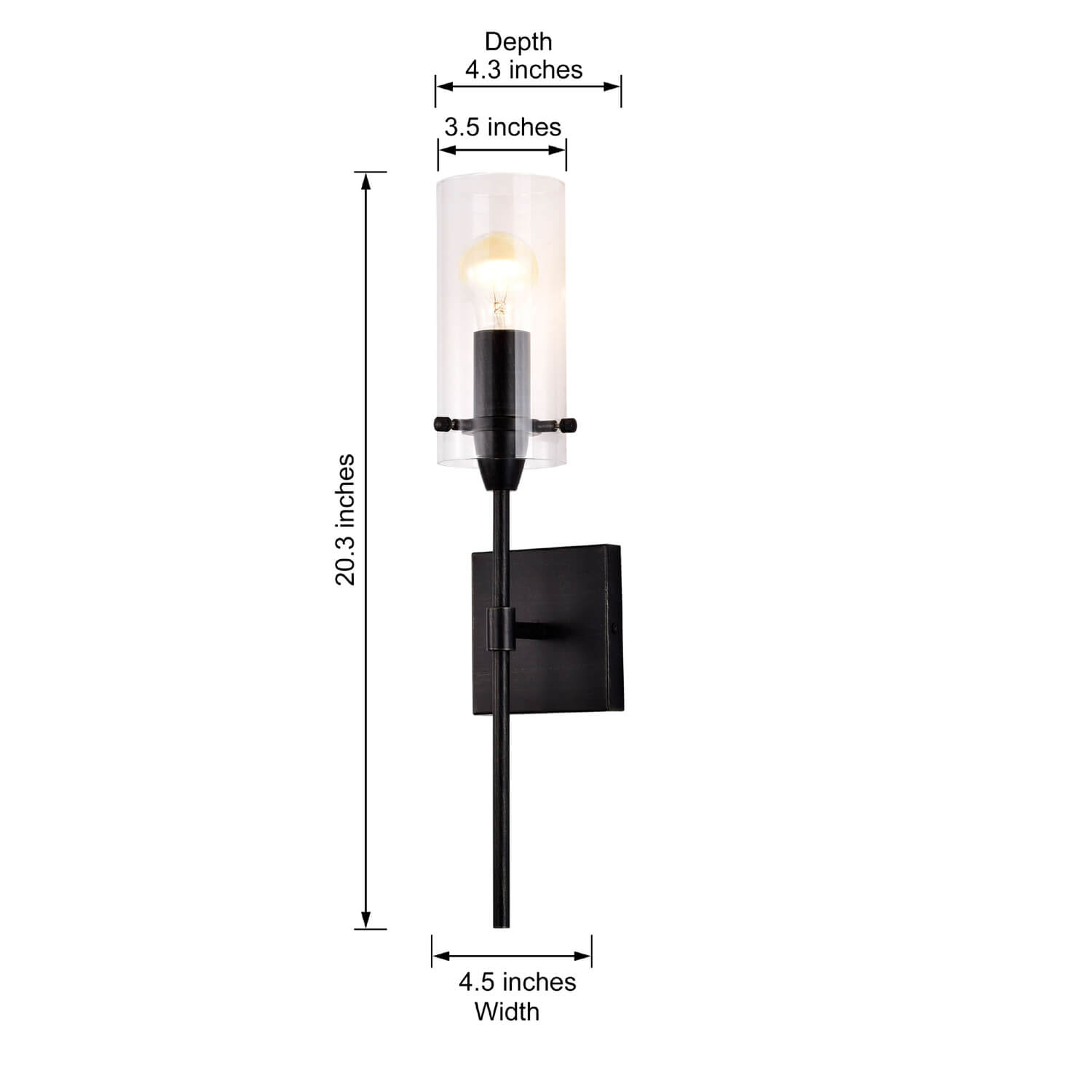 Alfreda 1 Light Antique Black Wall Sconce with Clear Glass Cylinder LJ-7490-WVA