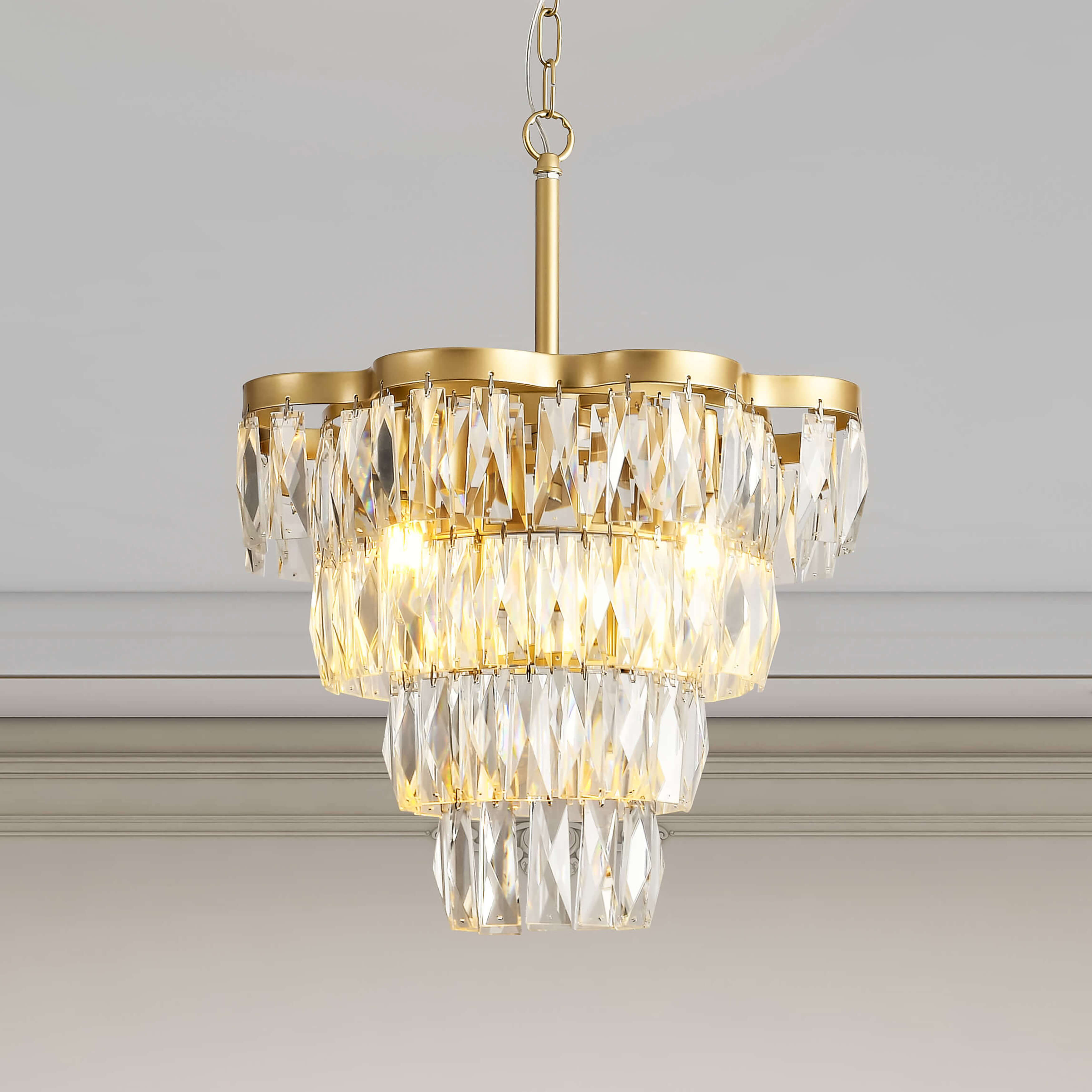 Justina Gold 4-light Crystal Glass Prism 4-tier Chandelier LJ-7529-RHE