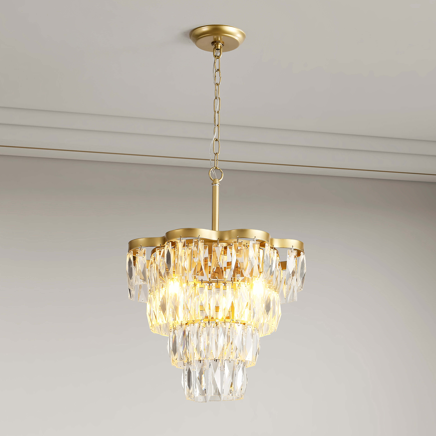 Justina Gold 4-light Crystal Glass Prism 4-tier Chandelier LJ-7529-RHE