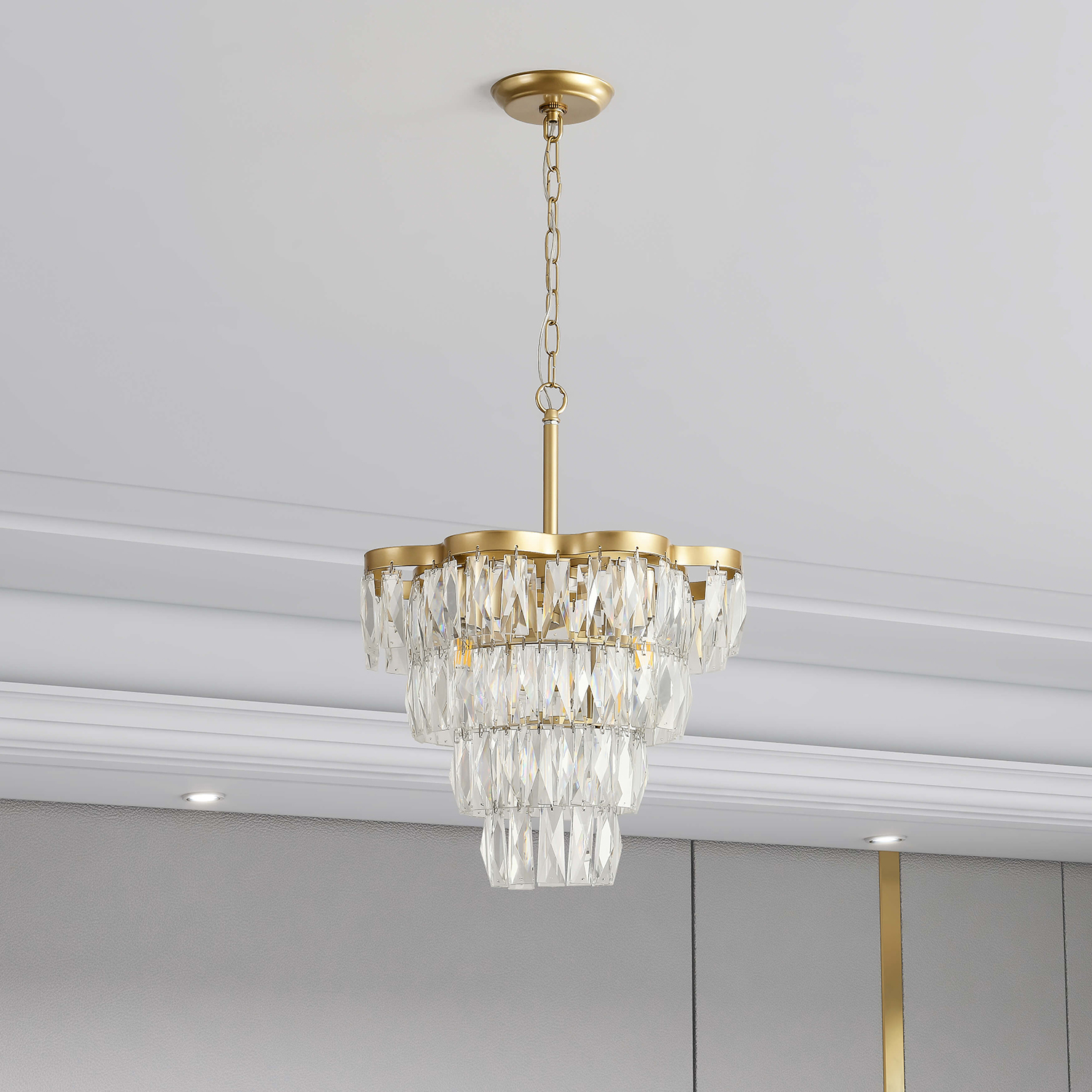 Justina Gold 4-light Crystal Glass Prism 4-tier Chandelier LJ-7529-RHE