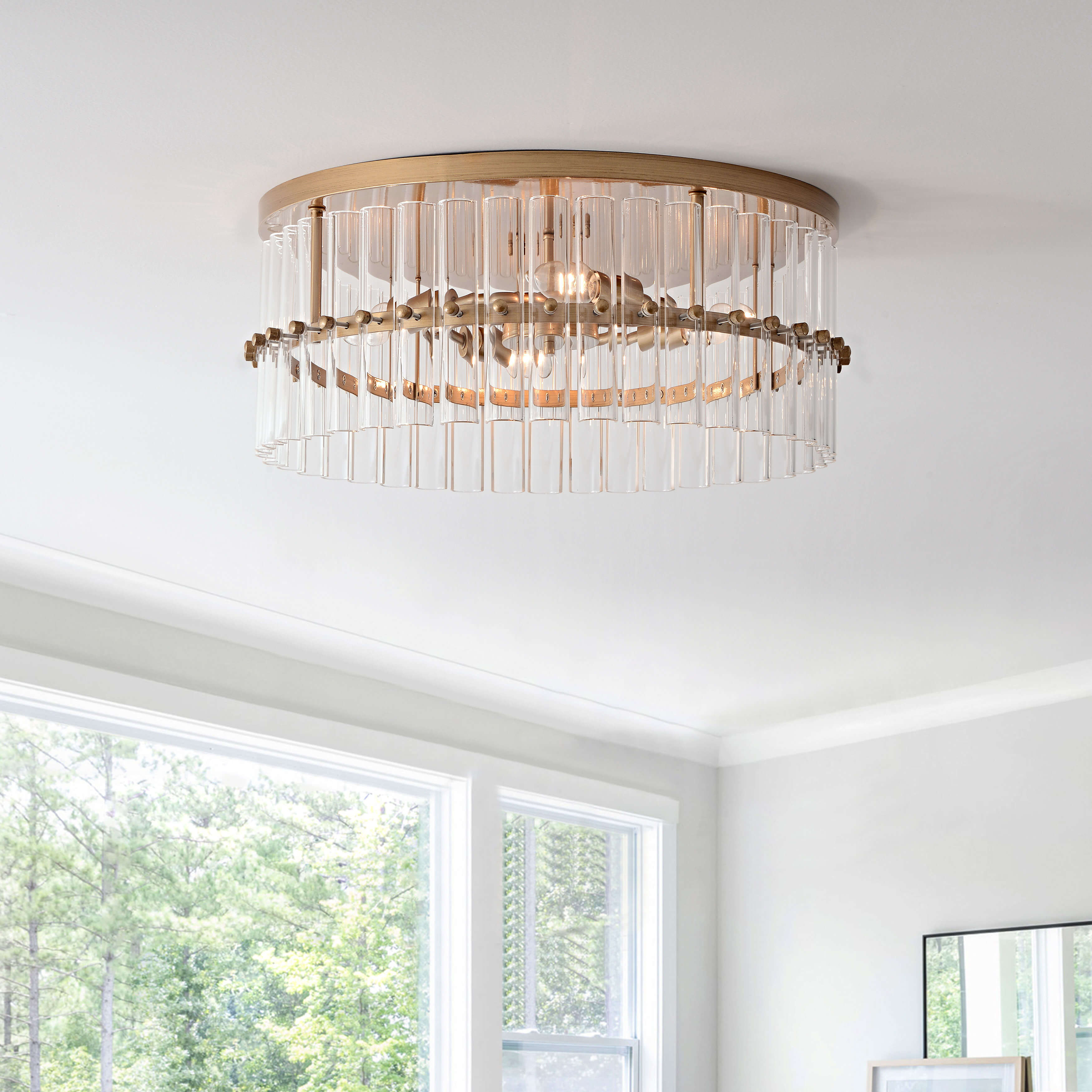 Casandra 18.7" 4-Light Hollow Half-cut Glass Drum Flush Mount - Brushed Brass LJ-7656-YADP