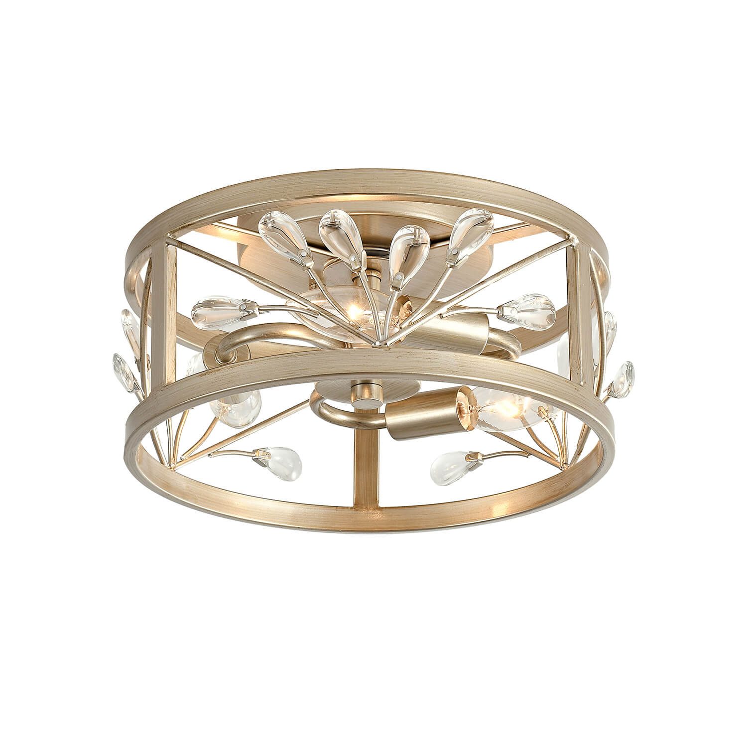 Adela 3-Light Brushed Champagne Silver Metal Cage Drum Flush Mount LJ-7730-XEP