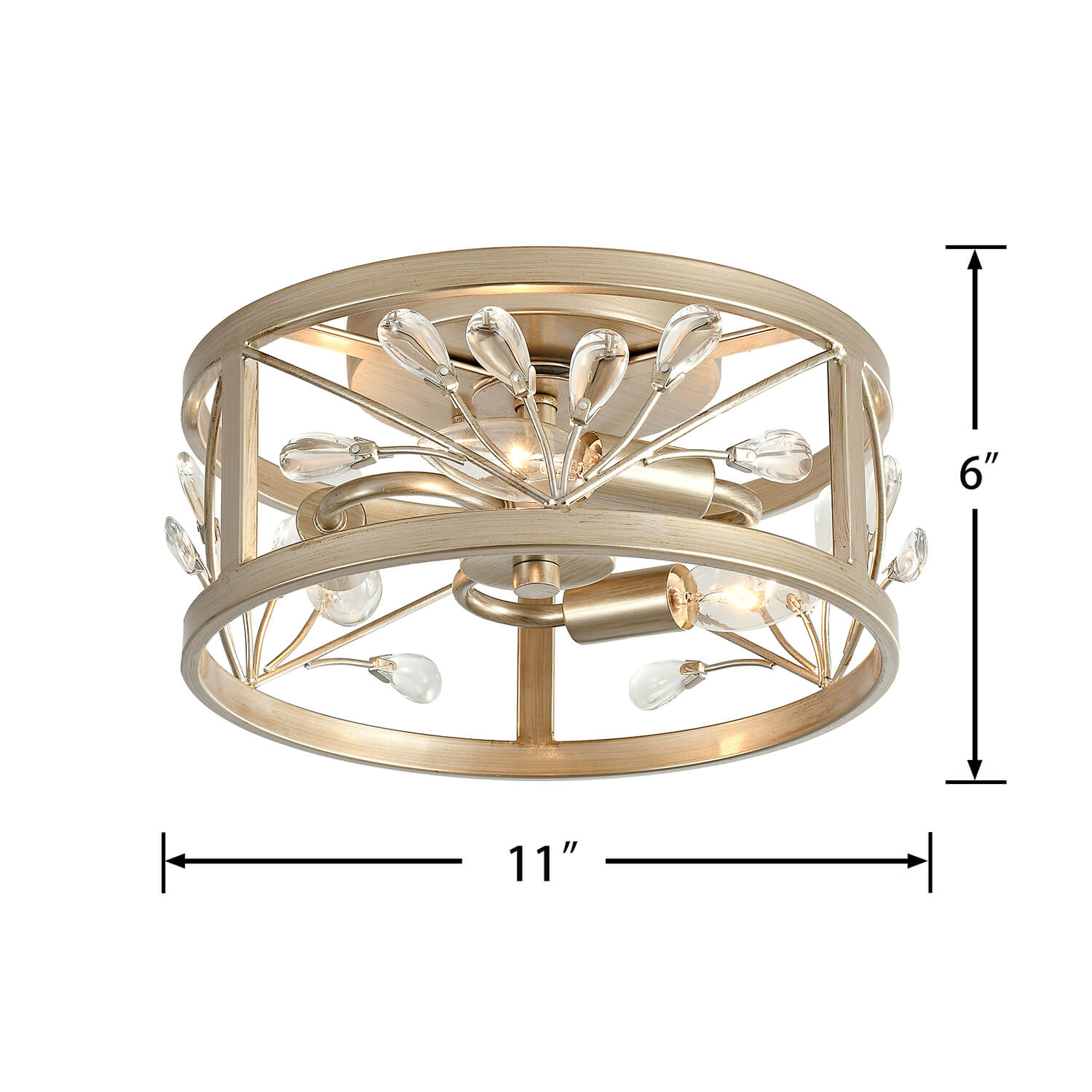 Adela 3-Light Brushed Champagne Silver Metal Cage Drum Flush Mount LJ-7730-XEP