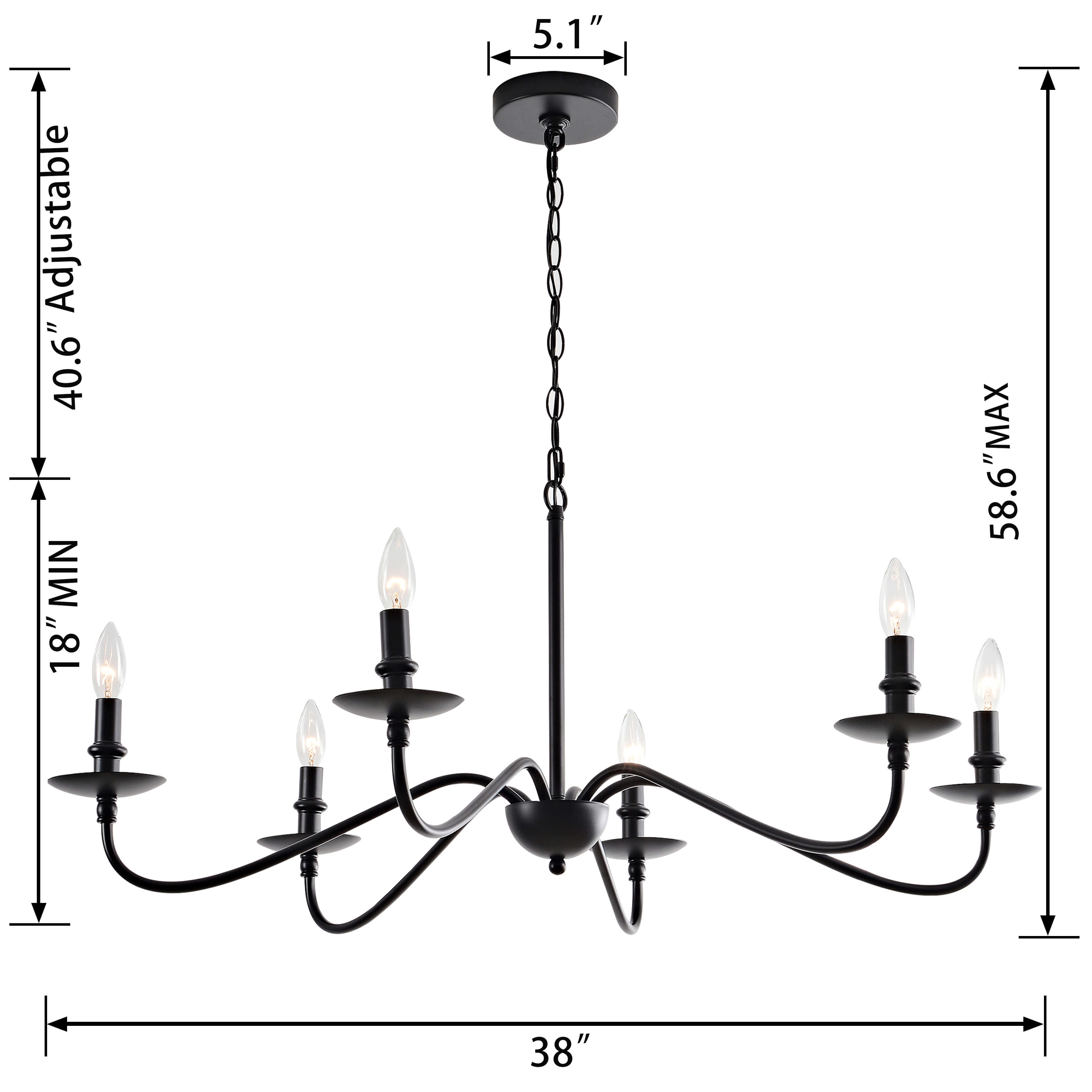 Mario Rustic 6-Light Black Metal Chandelier LJ-7806-AKH