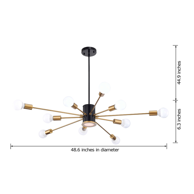 Lorena Sputnik 10-Light Chandelier in Black and Gold Finish LJ-7896-RQZ