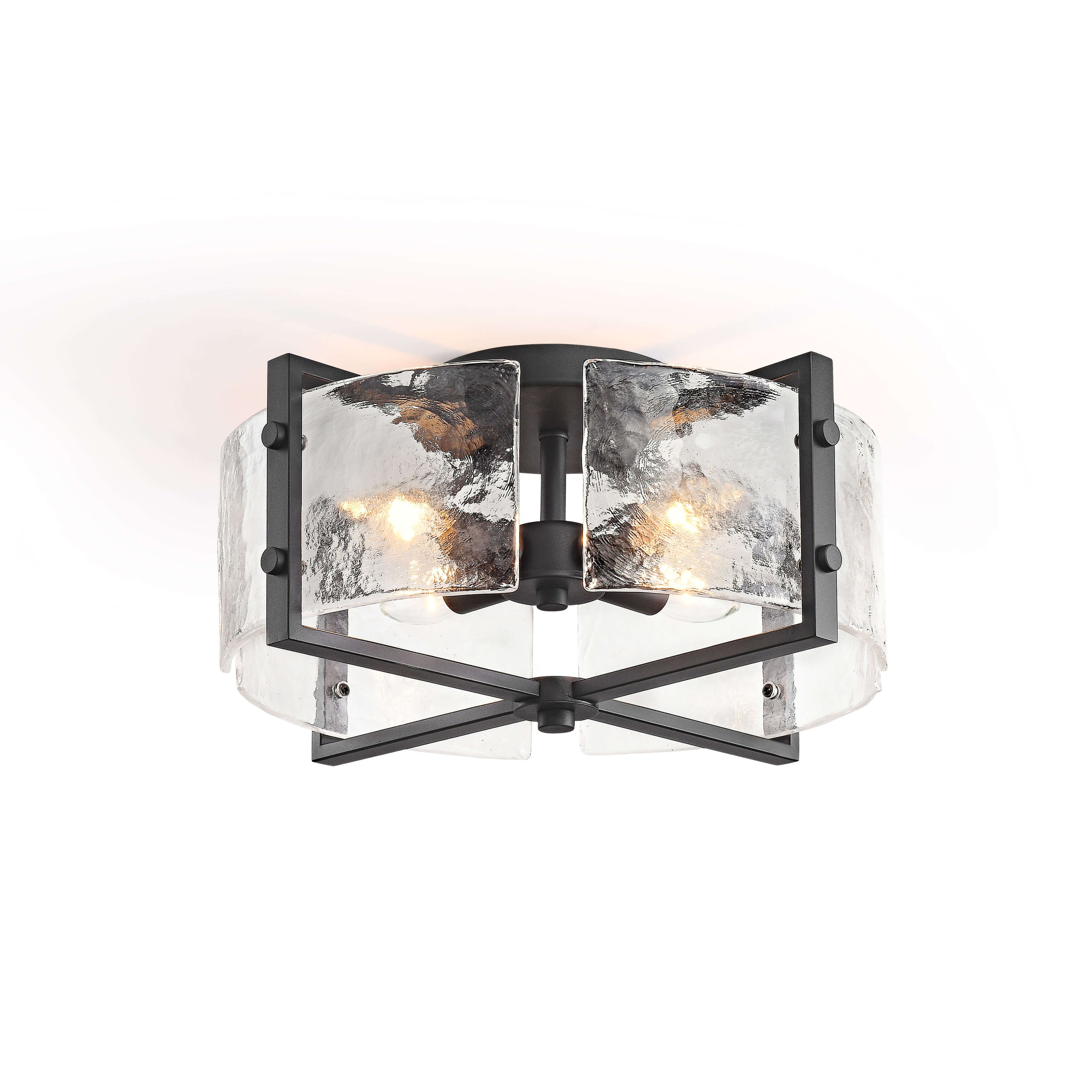 Blanca 4-Light Black Metal Frame Textured Glass Panels Flush Mount LJ-7938-UPS