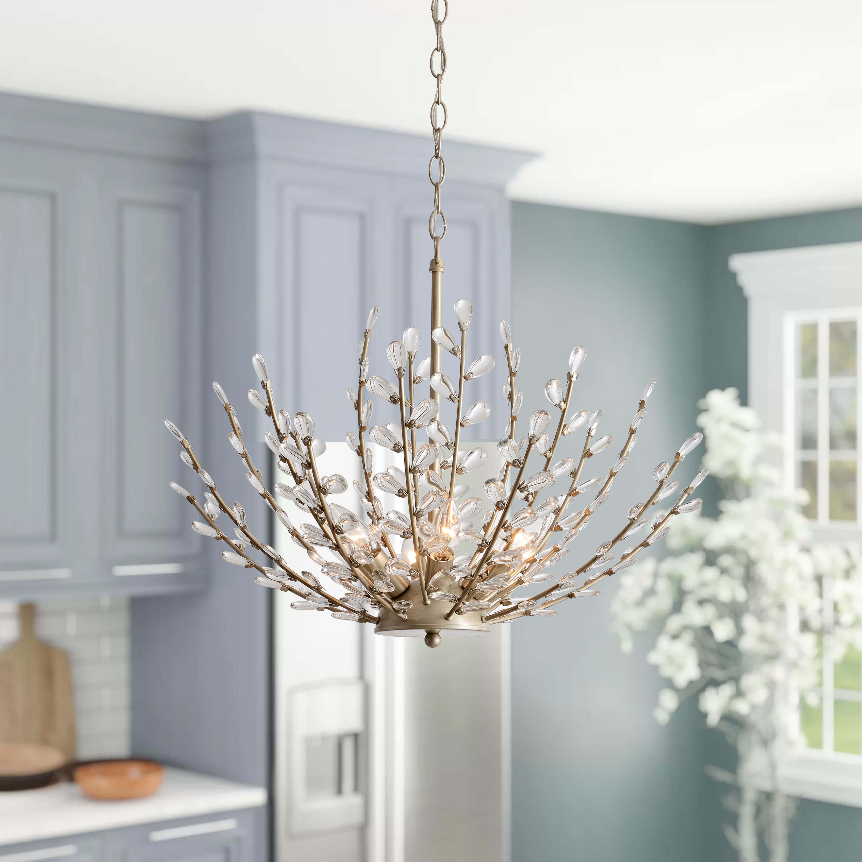 Flavia 6-Light Brushed Champagne Silver Crystal Chandelier LJ-8108-YRW