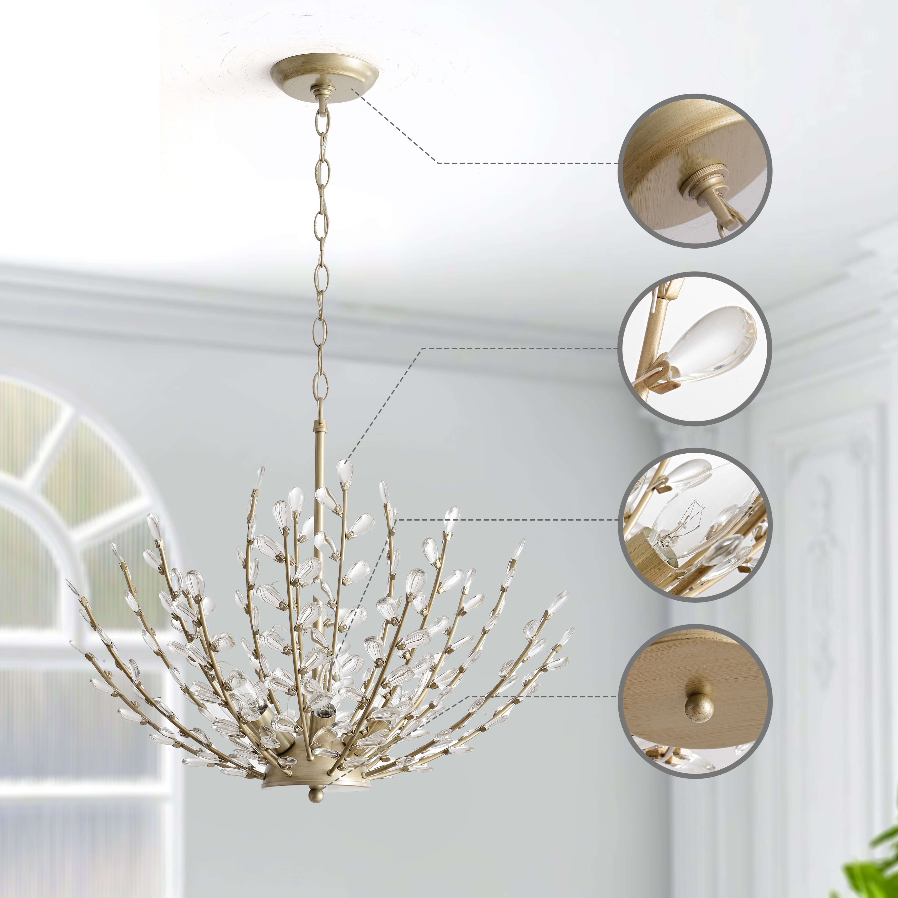 Flavia 6-Light Brushed Champagne Silver Crystal Chandelier LJ-8108-YRW