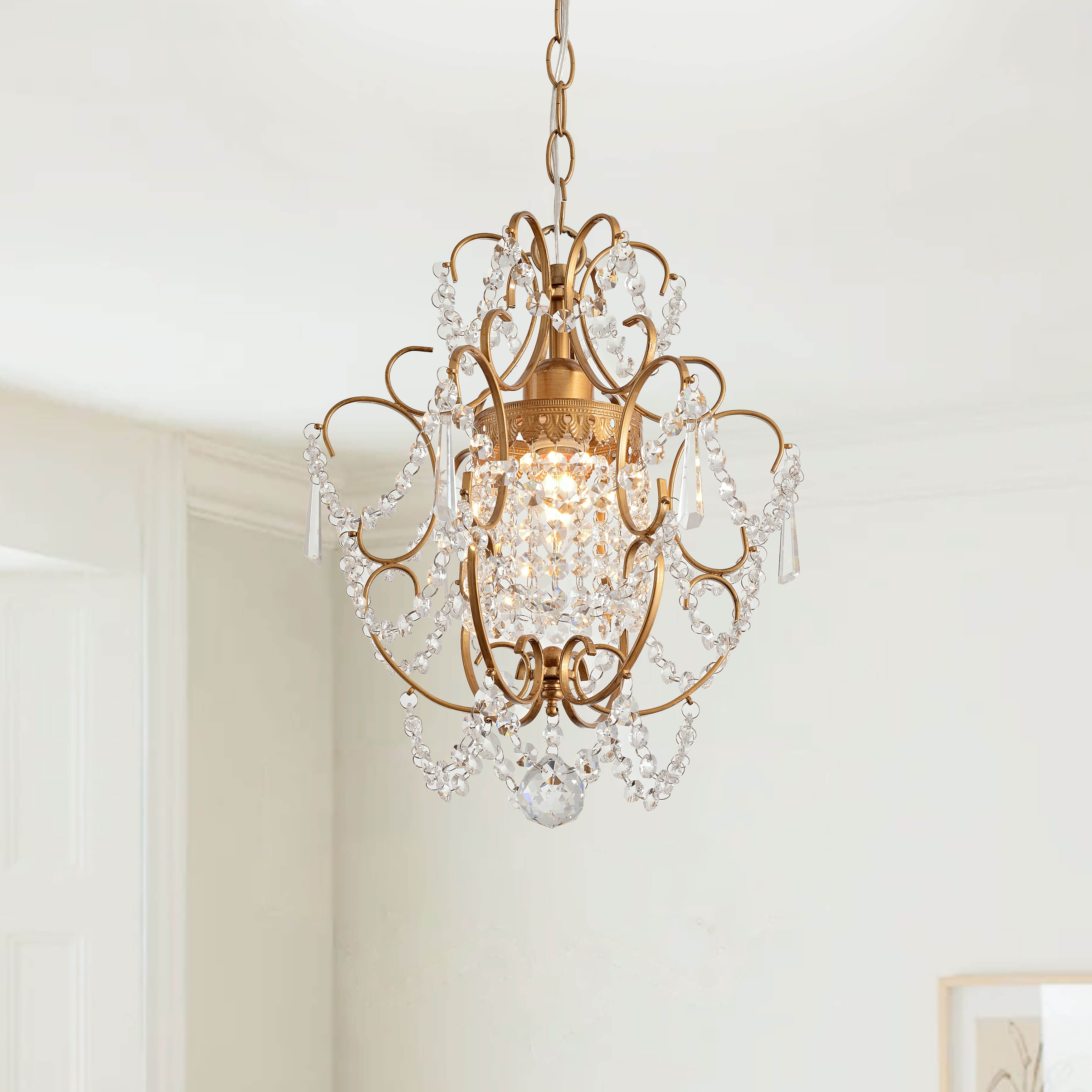 Dalia Glam 1 Light Mini Crystal Chandelier- Brushed Brass LJ-8136-YAXZ Dalia Glam 1 Light Mini Crystal Chandelier- Brushed Brass LJ-8136-YAXZ