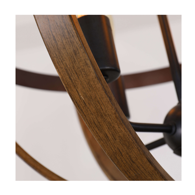 Benita Antique Black Wood-Color Finish Iron Frame Orb Chandelier LJ-8197-TQX